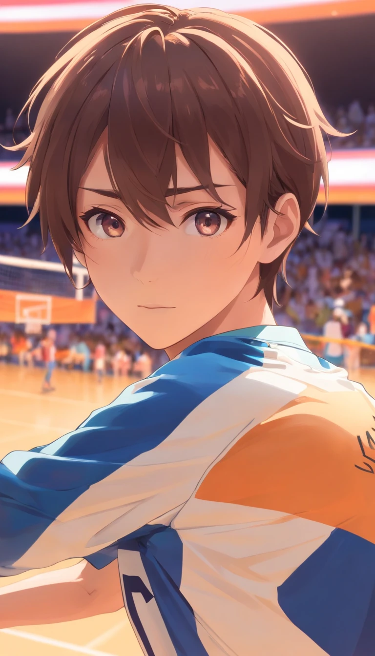 35mm camera lens,cool guy,athlete,Volleyball,detailedbackground,Asian Games,Full body like,True skin texture,Smudge,Accurate facial features,dynamic blur,super-fine,ultra - detailed,high qulity,8K ,oc rendered,dynamic viewing angle,Hyper Real,Ultra photo realsisim