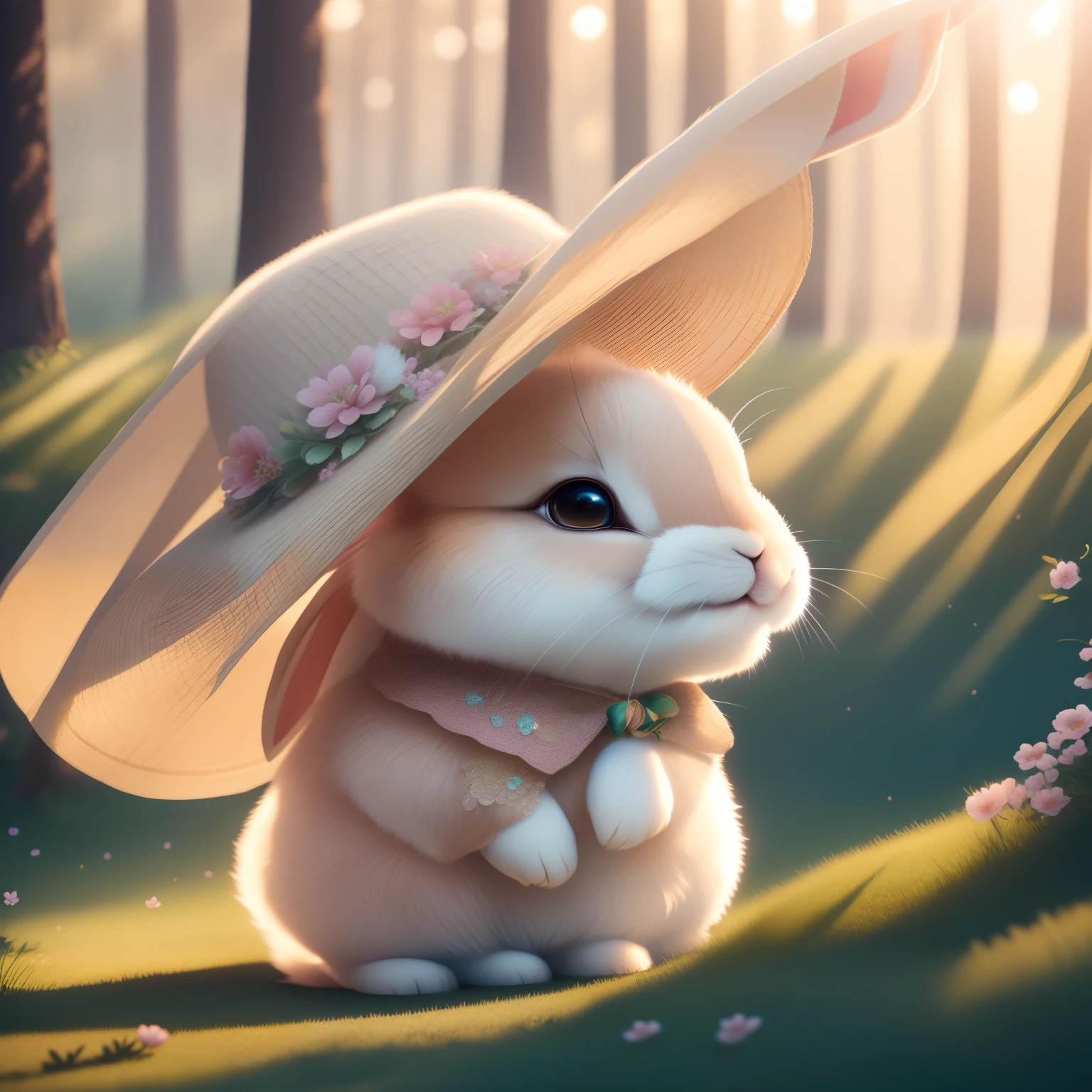 (a prompt example)
"(best quality,8k,highres,masterpiece:1.2),ultra-detailed,physically-based rendering,a cute bunny with one ear bent,wearing clothes,wearing a hat,lifting two front paws,soft fur,friendly expression,soft and fluffy cotton tail,furry paws and ears,green meadow background,sunshine filtering through the trees,vibrant colors,two vibrant pink flowers in the bunny's paws,vivid blue sky with fluffy white clouds,sparkling highlights on the bunny's fur,immersive 3D-like depth,elegant posture,mischievous smile,playful and energetic vibe,whimsical and dreamy atmosphere,lively and lively eyes,delicate stitches on the clothes,meticulous attention to details,intricate patterns on the hat,fine shadows and highlights,rich texture on the bunny's fur,realistic shading and lighting effects,subtle bounce light on the bunny's body,natural and soft color palette,subtle bokeh effect,gentle and warm sunlight,captivating and enchanting scene."