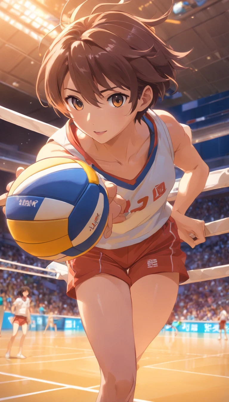 35mm camera lens，cool guy，athlete，Play volleyball，detailedbackground，Asian Games，Full body like，True skin texture，Smudge，Accurate facial features，dynamic blur，super-fine，ultra - detailed，high qulity，8K ，oc rendered，dynamic viewing angle，Hyper Real，Ultra photo realsisim