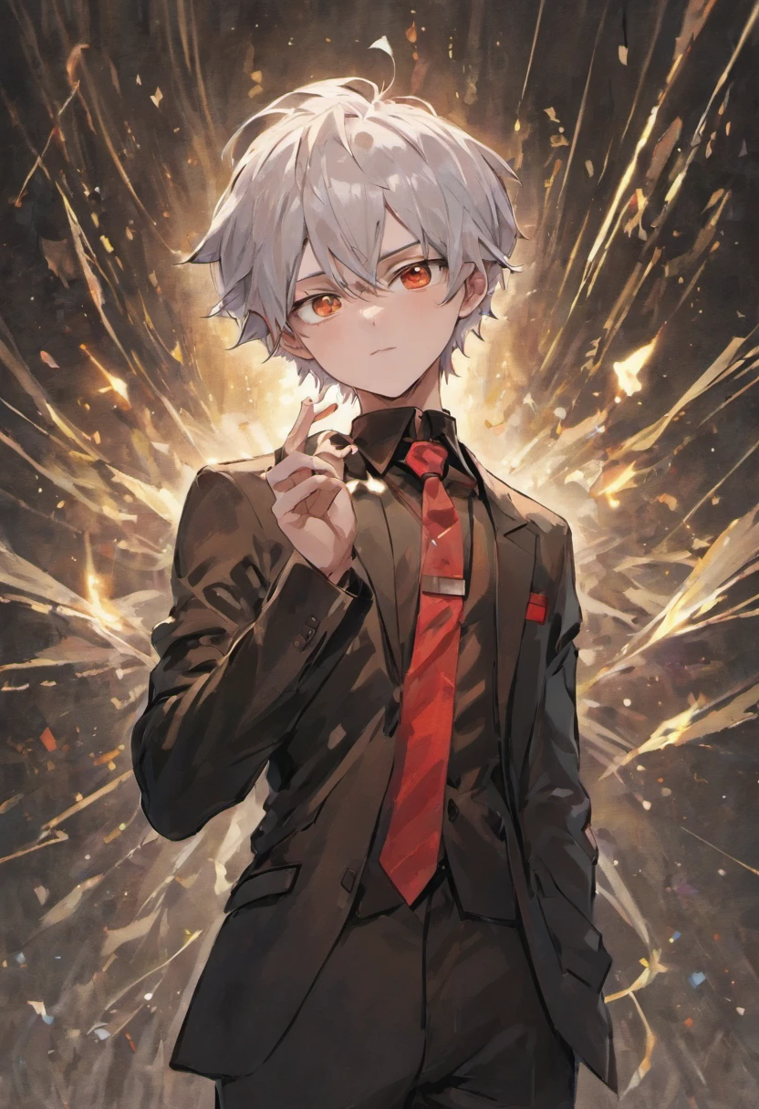 White hair,young male,Black and red suit,Cool white skin,whaite hair,magister
