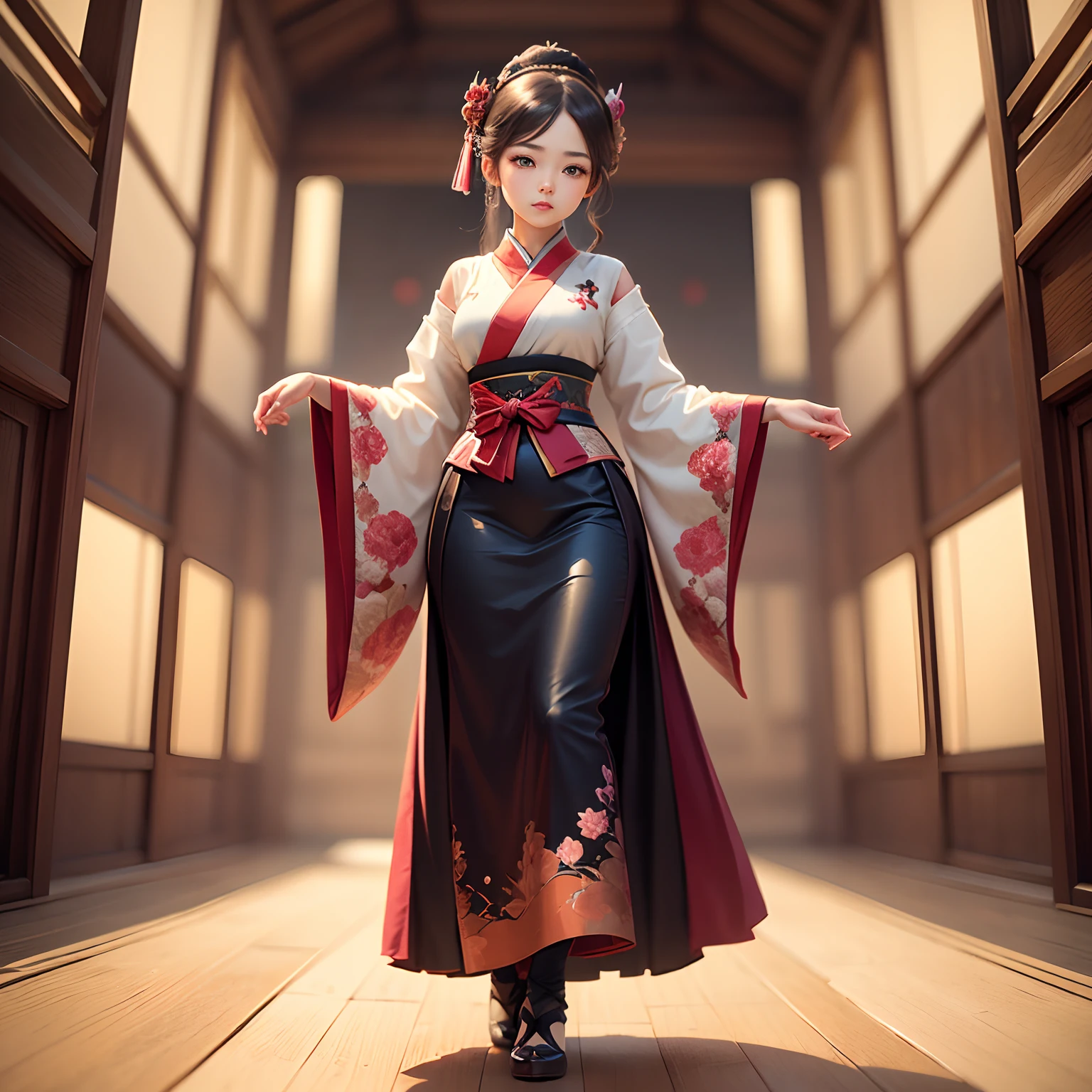 masterpiece、top-quality、Super Detailed Cute Chibi Anime,"Generate beautiful female illustrations of aristocratic women's attire in Heian period。She wears a gorgeous 12-piece with long sleeves and a spread skirt.、I wear a gorgeous ornament in my hair.。Standing in a graceful posture,