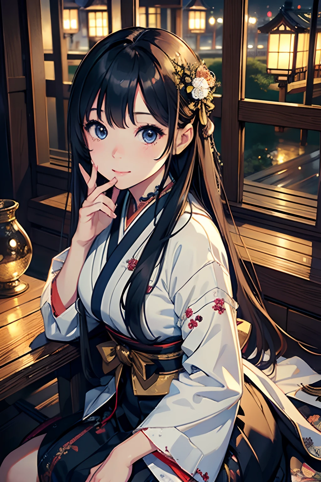 masterpiece, top-quality, Detailed details, Detailed landscapes, beatiful lights,Cheerful woman, ars、japanes, innocent smiles、,eye liner,Long hair、I love kittens、detailed skin textures, Tyndall effect,