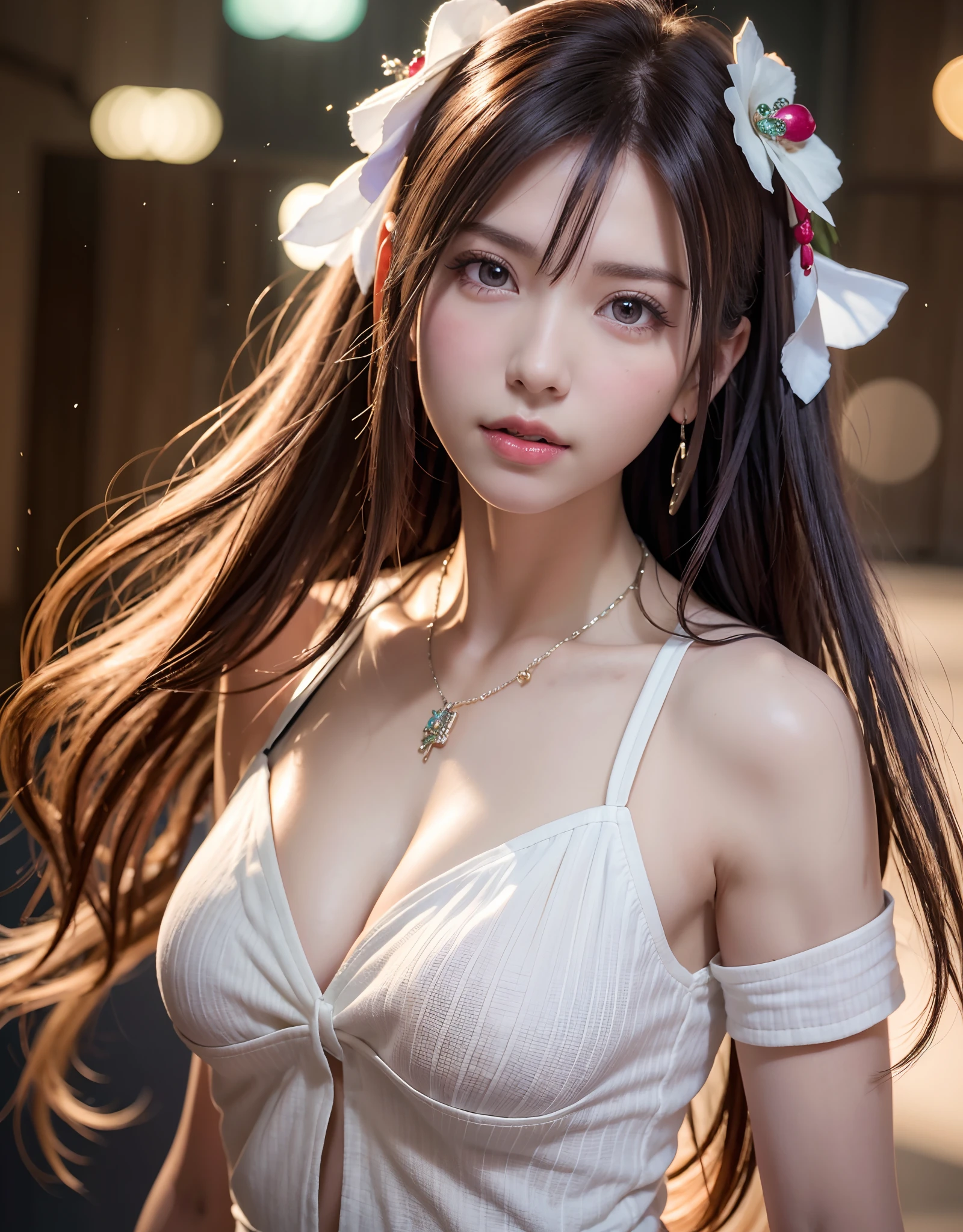 Best Quality, masutepiece, High resolution, 1girl in, Porcelain dress, Hair Accessories, Necklace, Jewelry, Beautiful face, On the body, Tindall Effect, Realistic, Dark Studio, Edge lighting, Two-tone lighting, (High Detail Skin: 1.2), 8K UHD, Digital SLR, Soft light, High quality, Volumetric Lights, Candid, Photo, High resolution, 4K, 8K, Background blur,