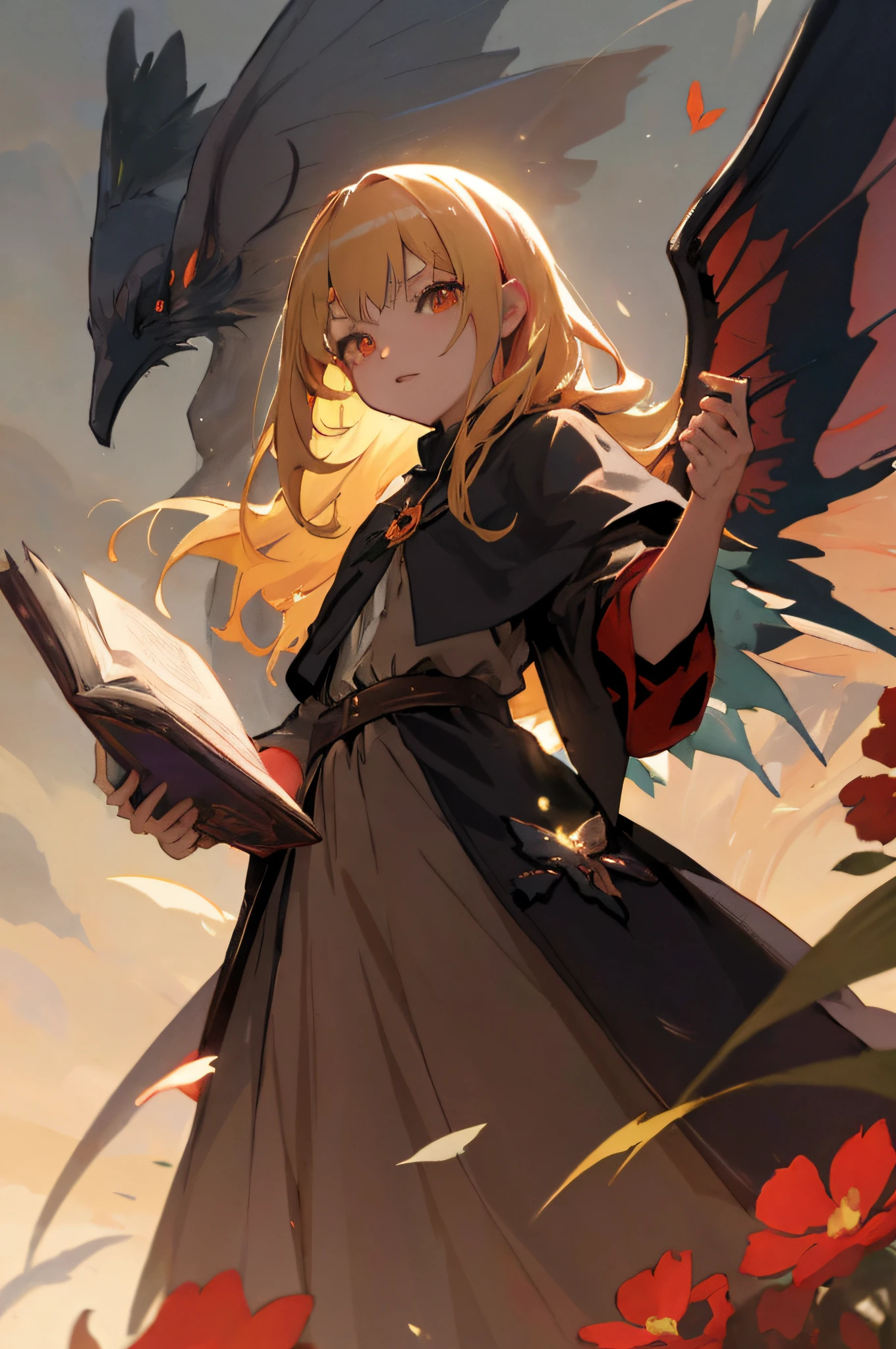 Anime girl with wings and a book in hand, anime fantasy illustration, dragon girl, arte de fantasia de anime, arte do artbook, arte detalhada do anime, estilo anime 4K, the dragon girl portrait, arte de anime digital detalhada, anime illustration, 4 k manga wallpaper, anime em estilo fantasia, Anime Art Wallpaper 8K, Anime Art Wallpaper 4K, arte detalhada do anime