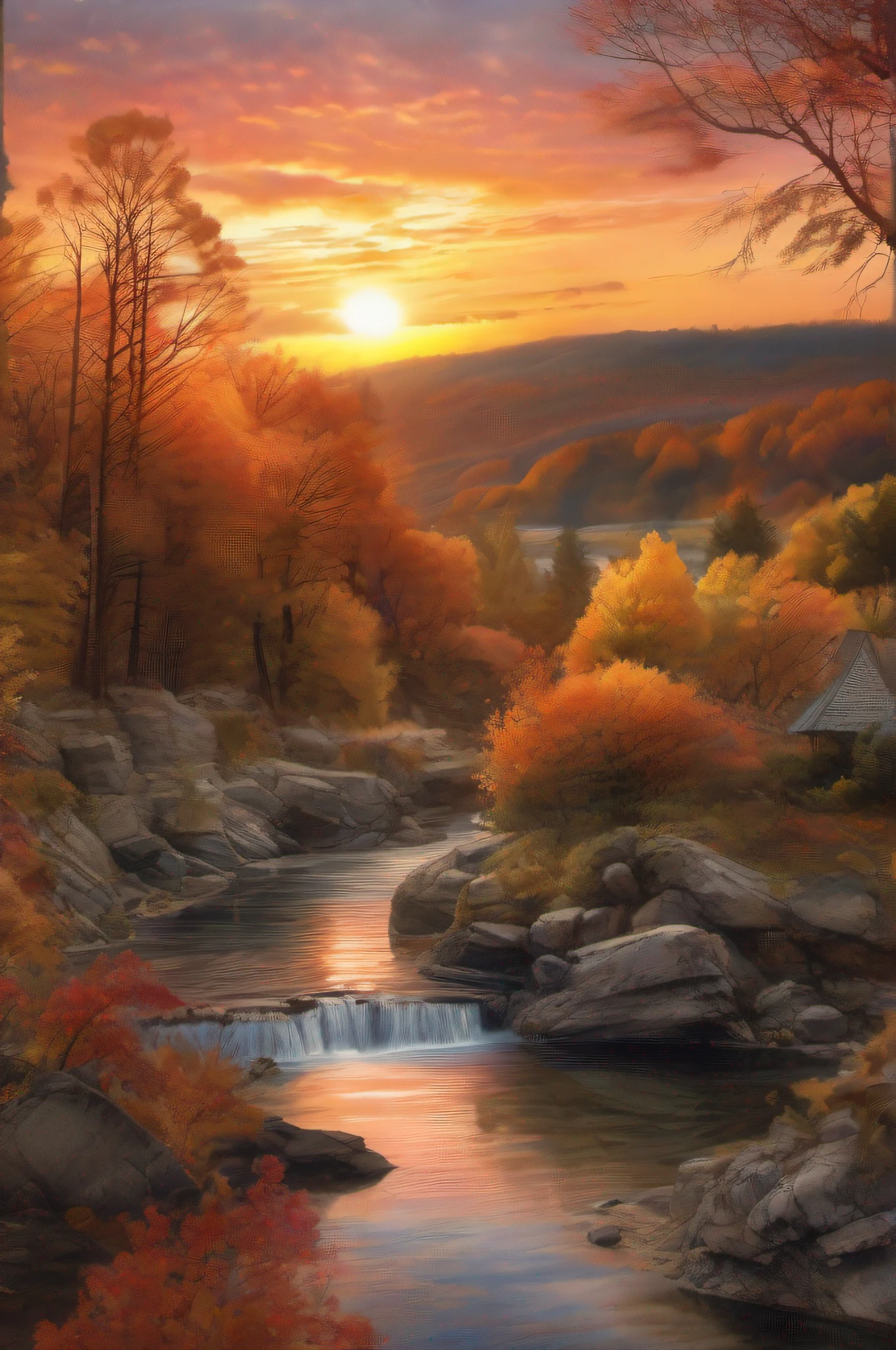 beautiful autumn sunset, Watercolor, trending on artstation, sharp focus, studio photo, intricate details, highly detailed, by greg rutkowski