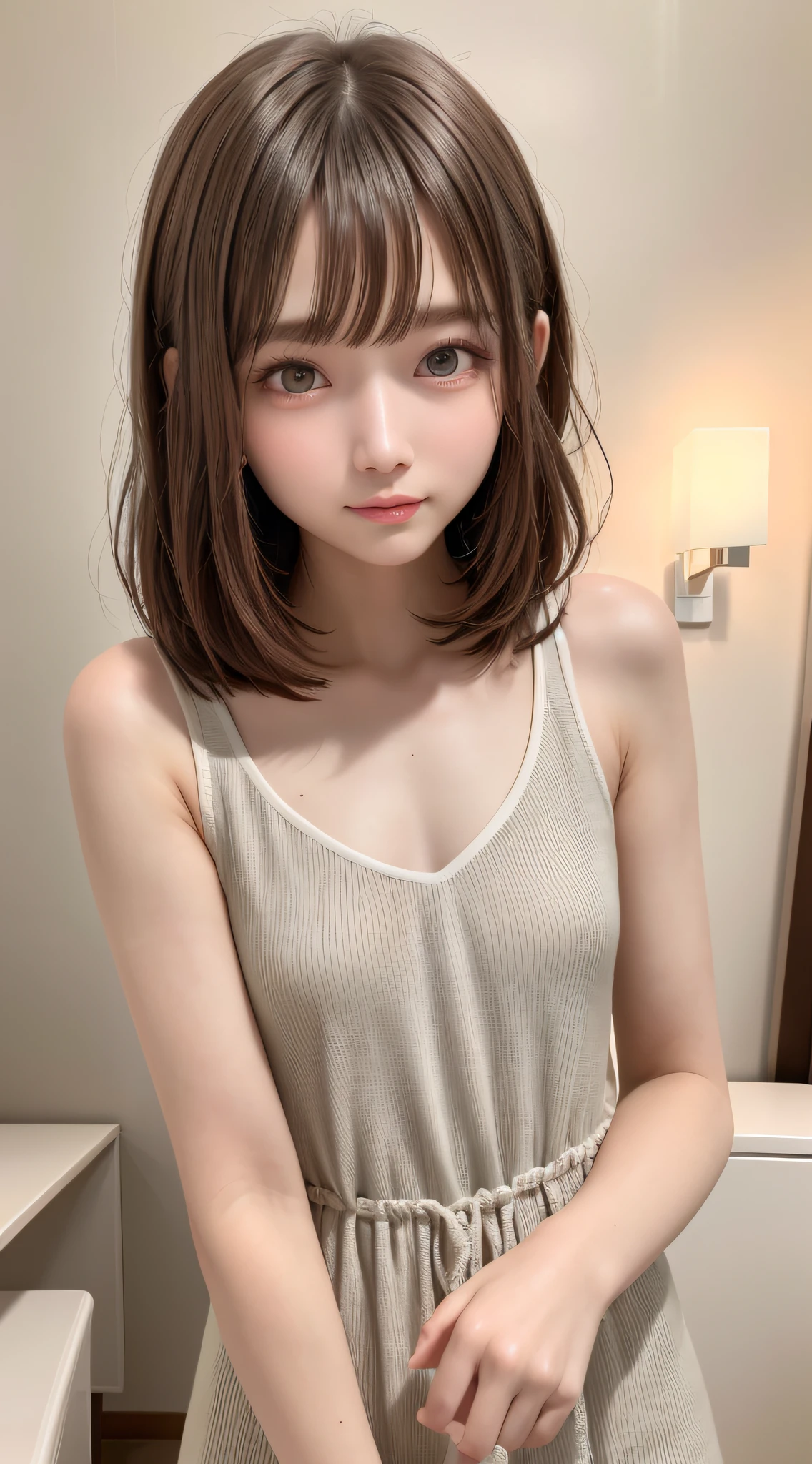 masterpiece, best quality, 8k, 85mm, raw photo, absurdres, award winning portrait, solo, violaceaess, gardeniass, delicate girl, upper body, idol face, night, neon, DSLR, looking at viewer, natural, candid, sophisticated, youthful, professional lighting, film grain, chromatic aberration, (bokeh:1.1)