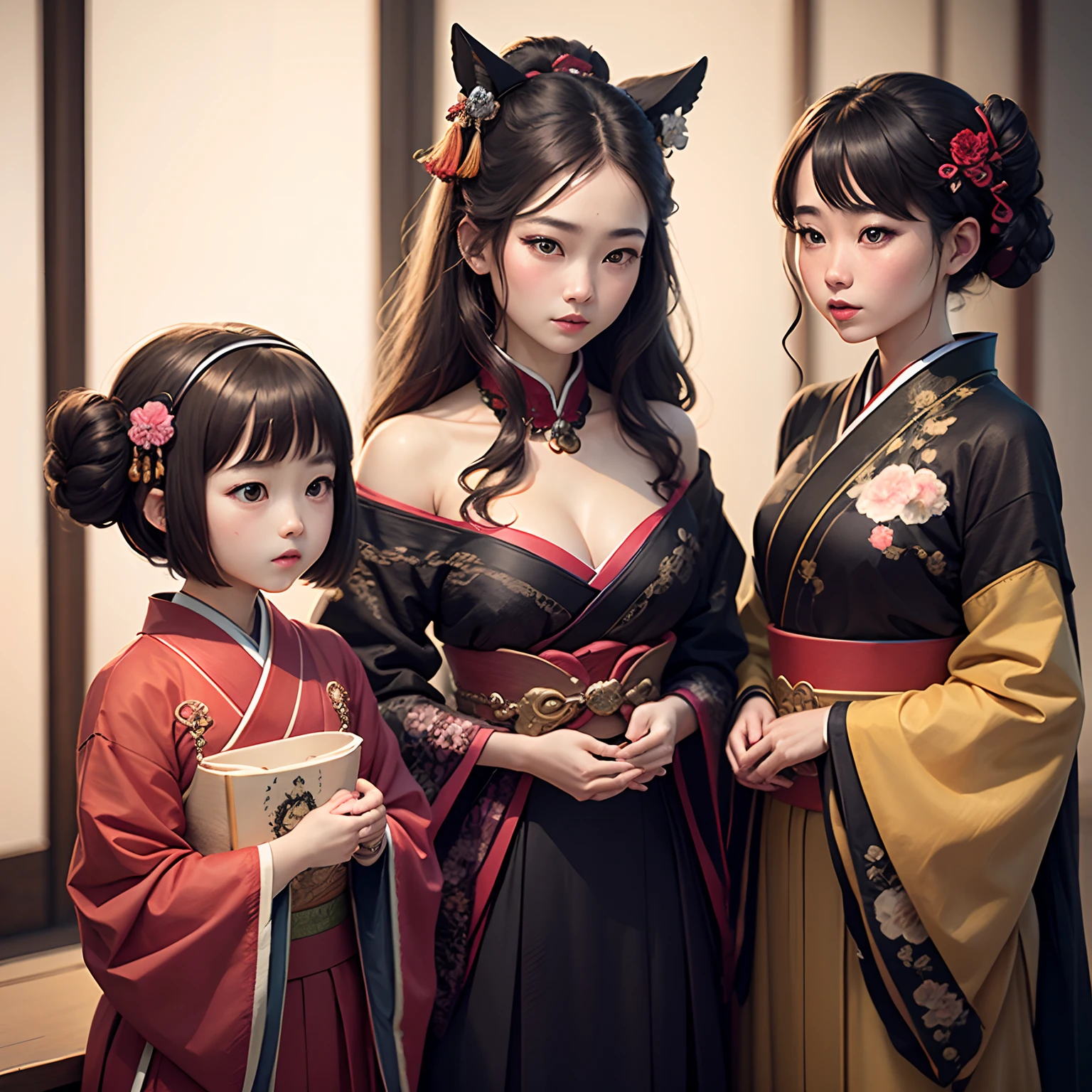 masterpiece、top-quality、ultra-detailliert,Chibio Chicks,"It looks like the dress of aristocratic women of the Heian period.