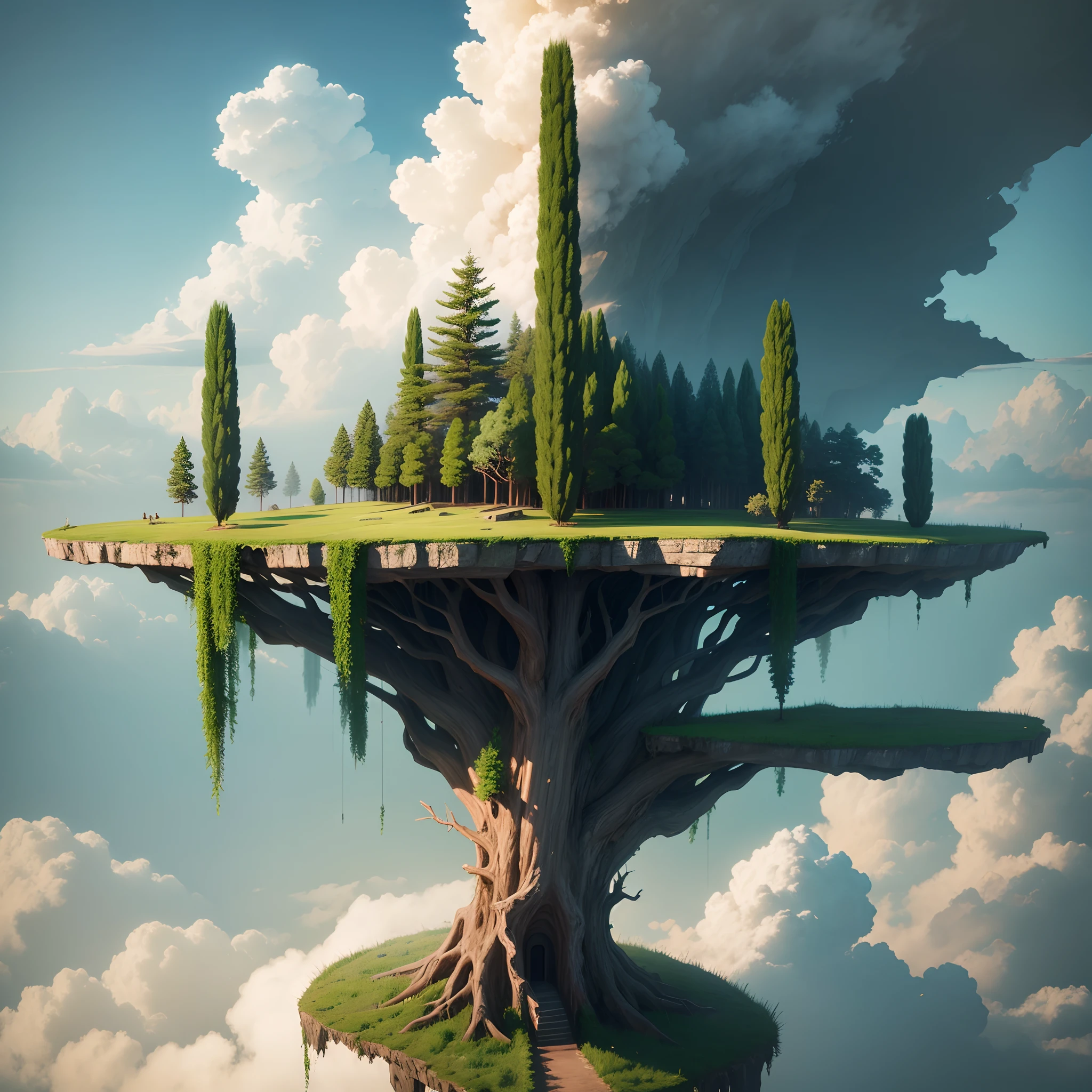 A big tree growing on a hilltop, realistic