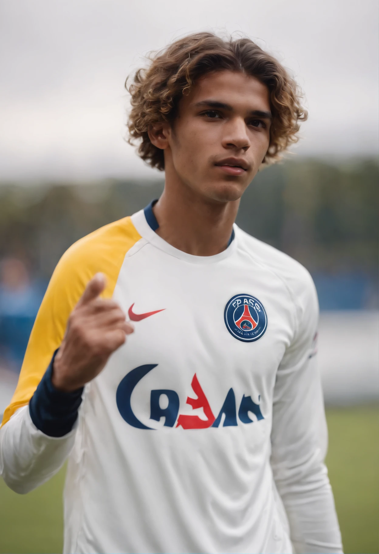 Homem Soccer Player de cabelo amarelo ondulado, 20 anos, in PSG