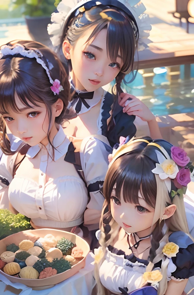 top-quality、Braids、Maids、A dark-haired、full body Esbian、swimming pools