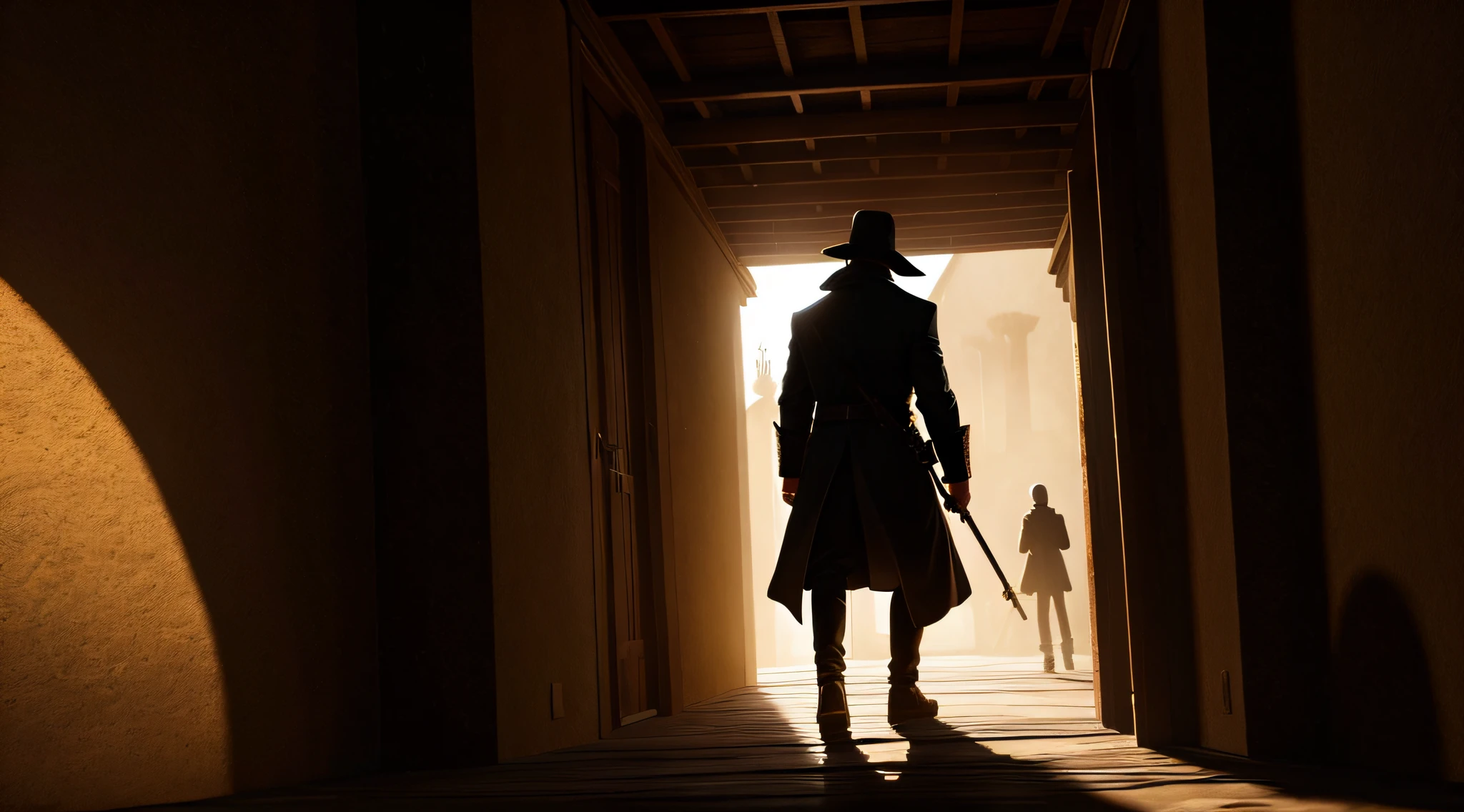 A mysterious figure watching the treasure hunters from the shadows