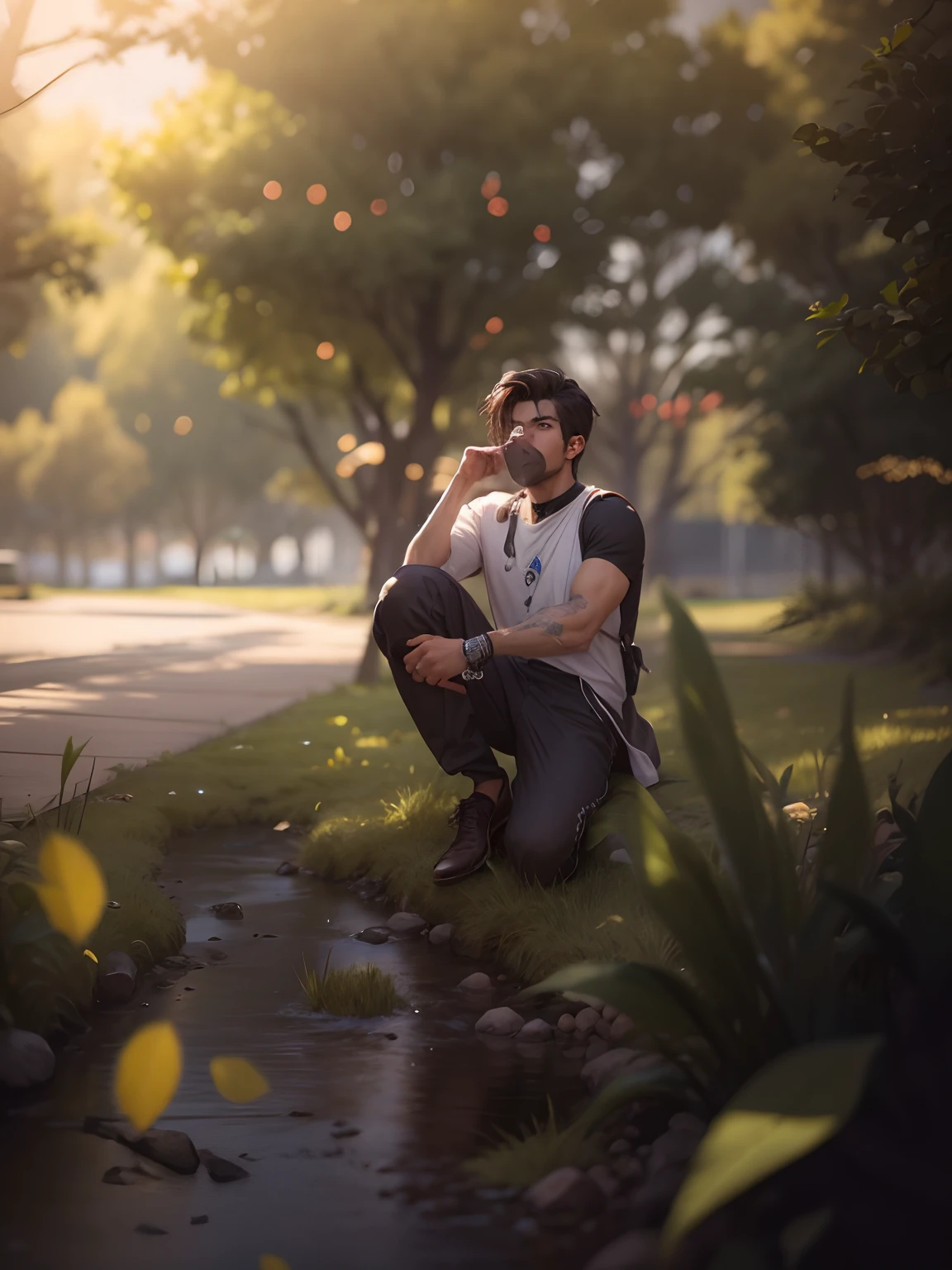 Creat the background and environment in cyberpunk greenery 8k resulation natural light