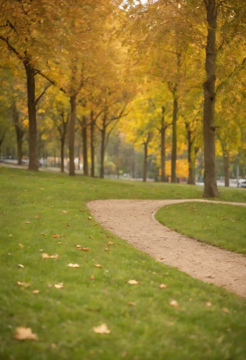A park, the trees, track, autumn, green grass, leaves, Bokeh background