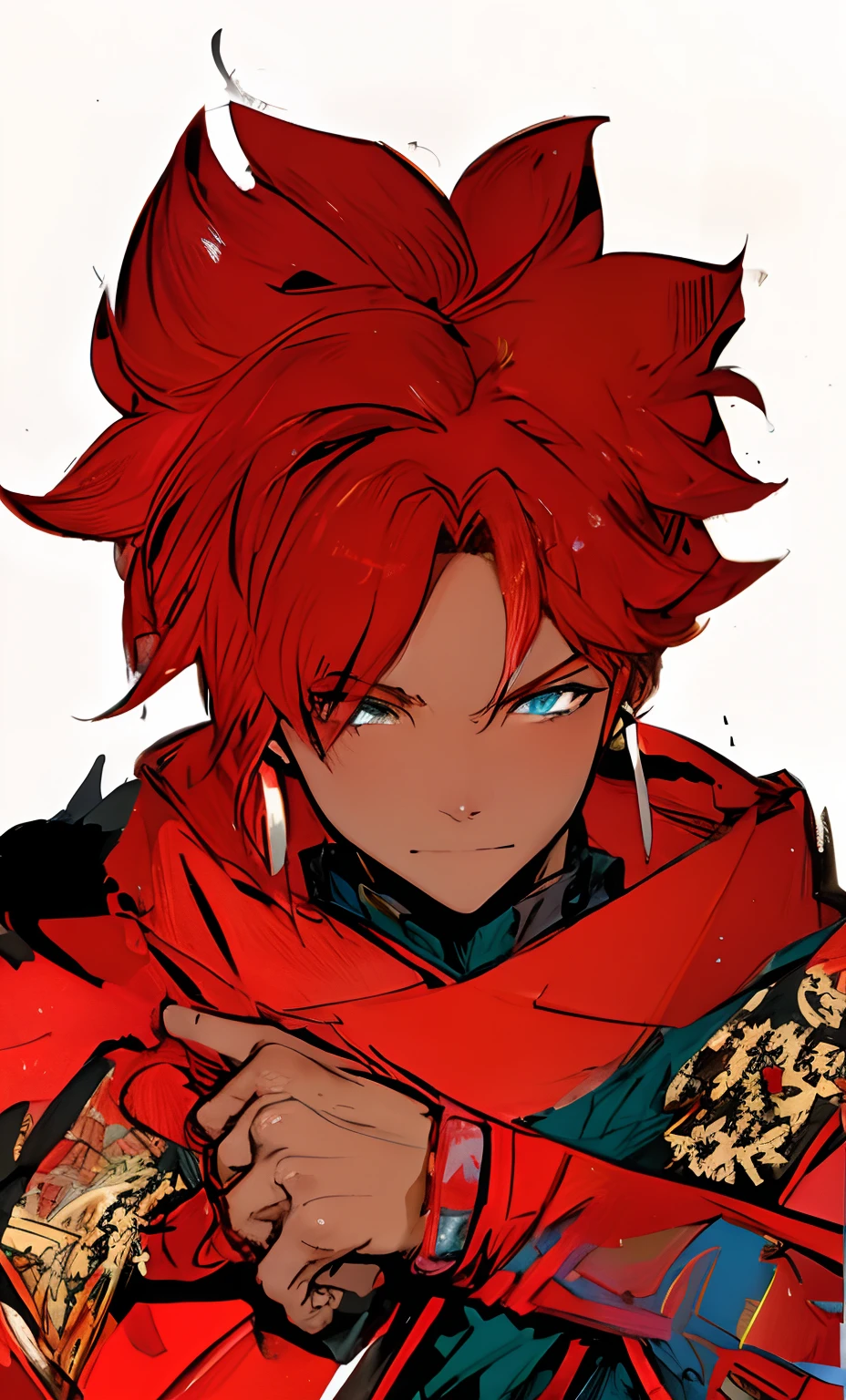 anime character with red hair and red cape