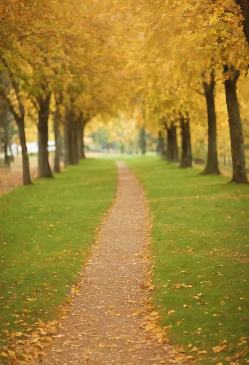 A park, the trees, track, autumn, green grass, leaves, Bokeh background