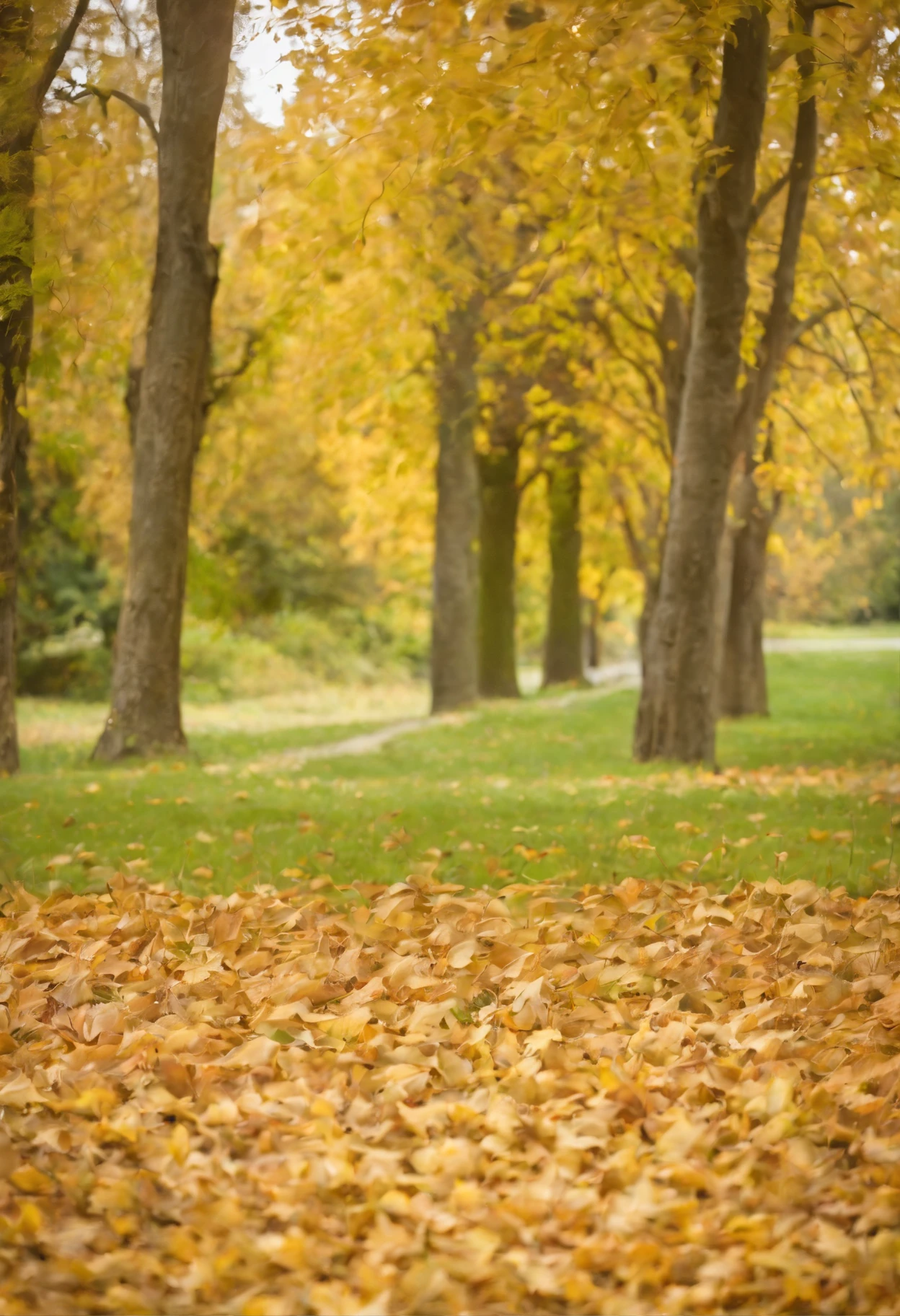 A park, the trees, track, autumn, green grass, leaves, Bokeh background