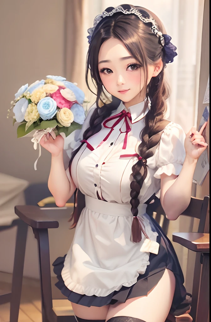 A  with a backpack on her back，grin，adolable，naïve ，anime big breast，IP role，The background is school，Fountain pool --auto