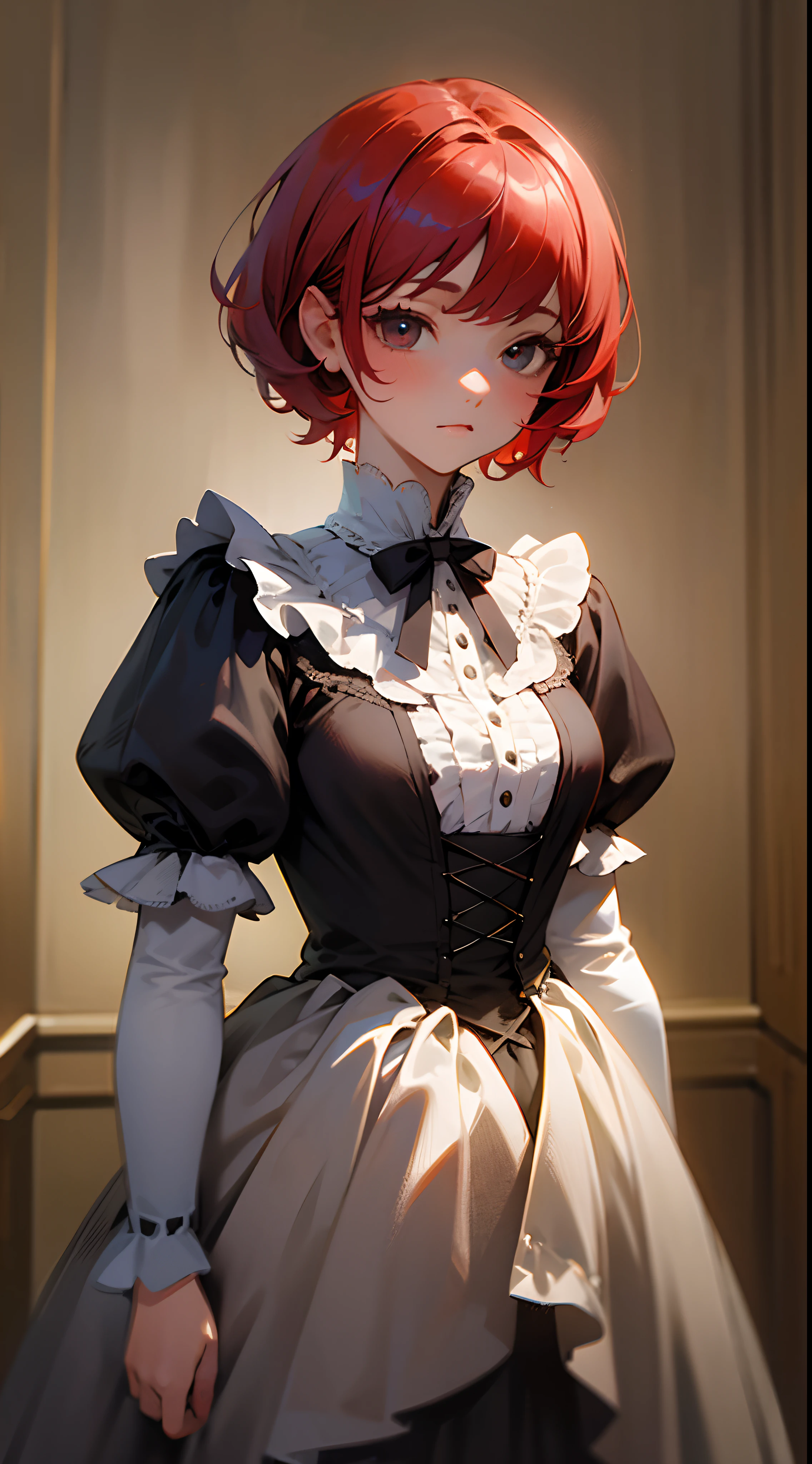 masterpiece, highest quality, so beautiful、Latest、girl, Orange Hair, short hair, Yellow Eyes、Wicked Smile、Wicked Smile,Shining Eyes、A super cool adult woman wearing a monochrome British aristocratic outfit、Bold Pose、Acrobatics、Decoration、Be confident々、steampunk、Black Butler、Ciel Phantomhive、Looking up、cool