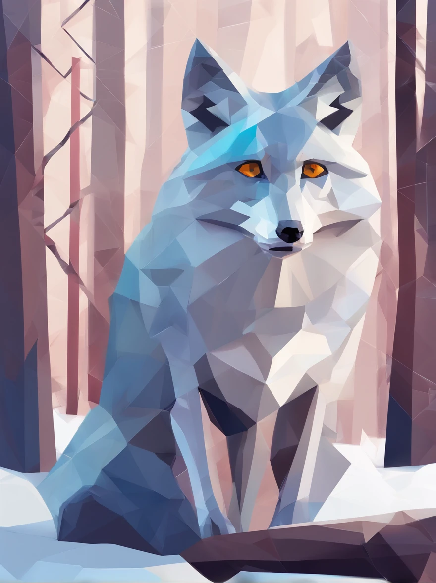 silver fox in the winter forest, cool colors,