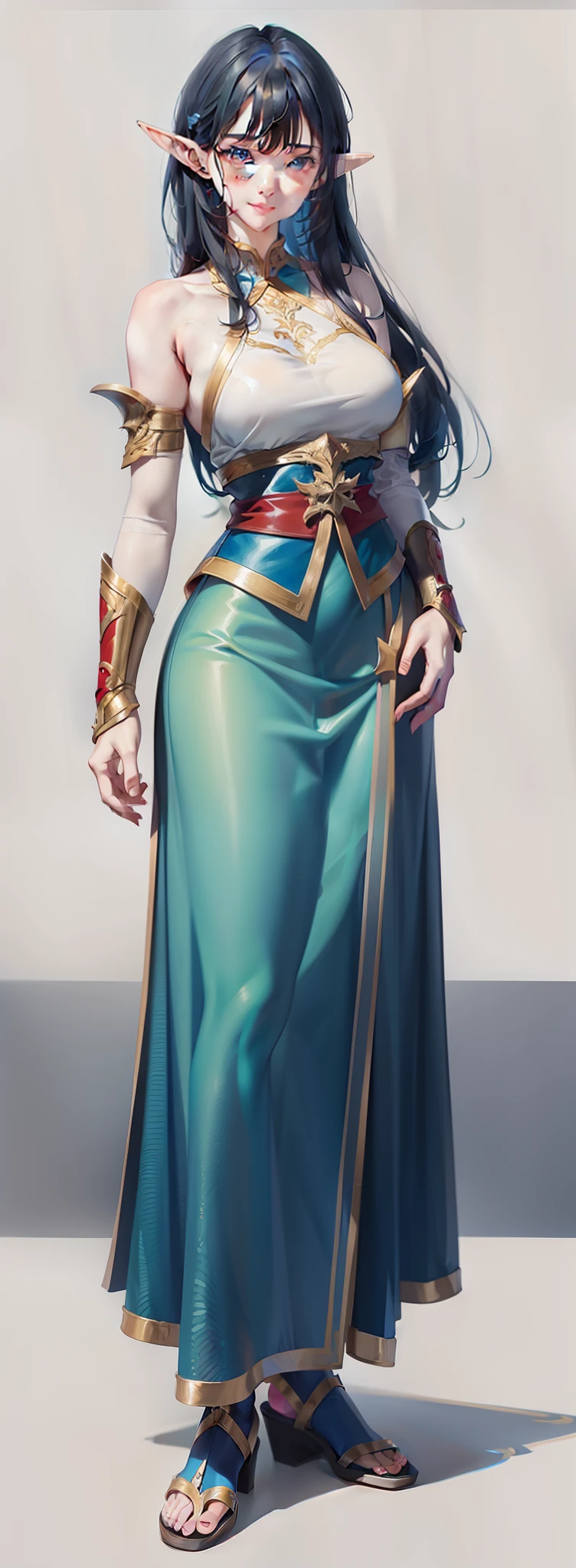 red and blue two-color hair,hentail realism, shadowing,,character sheets, reference sheet, Standing painting, 8K, Super detail, 1080p, Women's HD,Female elf,Elves,femele, 16k, A high resolution, Best quality, High quality, Anatomically correct, Masterpiece, ccurate, hyper HD,As graceful as a swan,unreal-engine, Ghibli-like colors, anime big breast, Standing painting, angle of view,battle armor,ssee-through,Red infracing