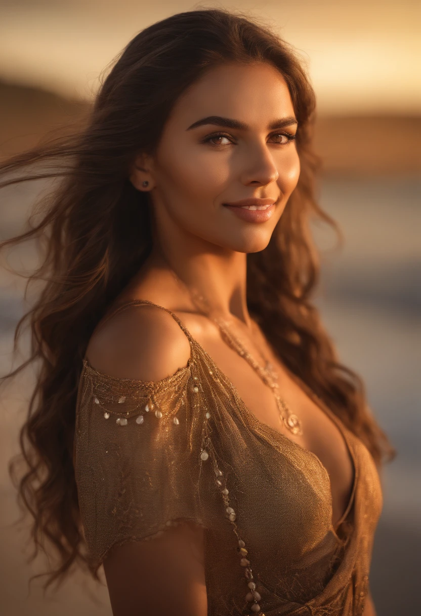 Nikon Z 85mm,((best quality)), ((masterpiece)), ((realistic)),far from the camera image, gorgeous native american woman, brunette, 25 year old, posing in a beach, wearing lingerie petite, smile with teeth showing, ((small breasts)), intricate details, highly detailed, sharp focus, professional, 4k, god rays, hand model, stunning brown eyes, petite, strong chin big ramus dnot defined jawline huge strong cheekbones highset cheekbones big eyes. great face projection highres, detailed facial features, high detail, sharp focus, smooth, extremely detailed, photo_\(ultra\), photorealistic, realistic, post-processing, max detail, roughness, real life, ultra realistic, photorealism, 8k uhd, best light for instagram, slavic face, long blon hair, beautiful hair, real face face