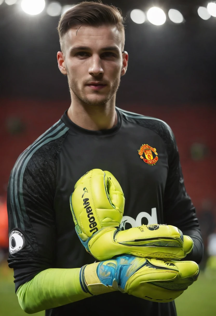 Homem Soccer Player Goalkeeper with goalkeeper's glove, in Manchester United, tatuagens