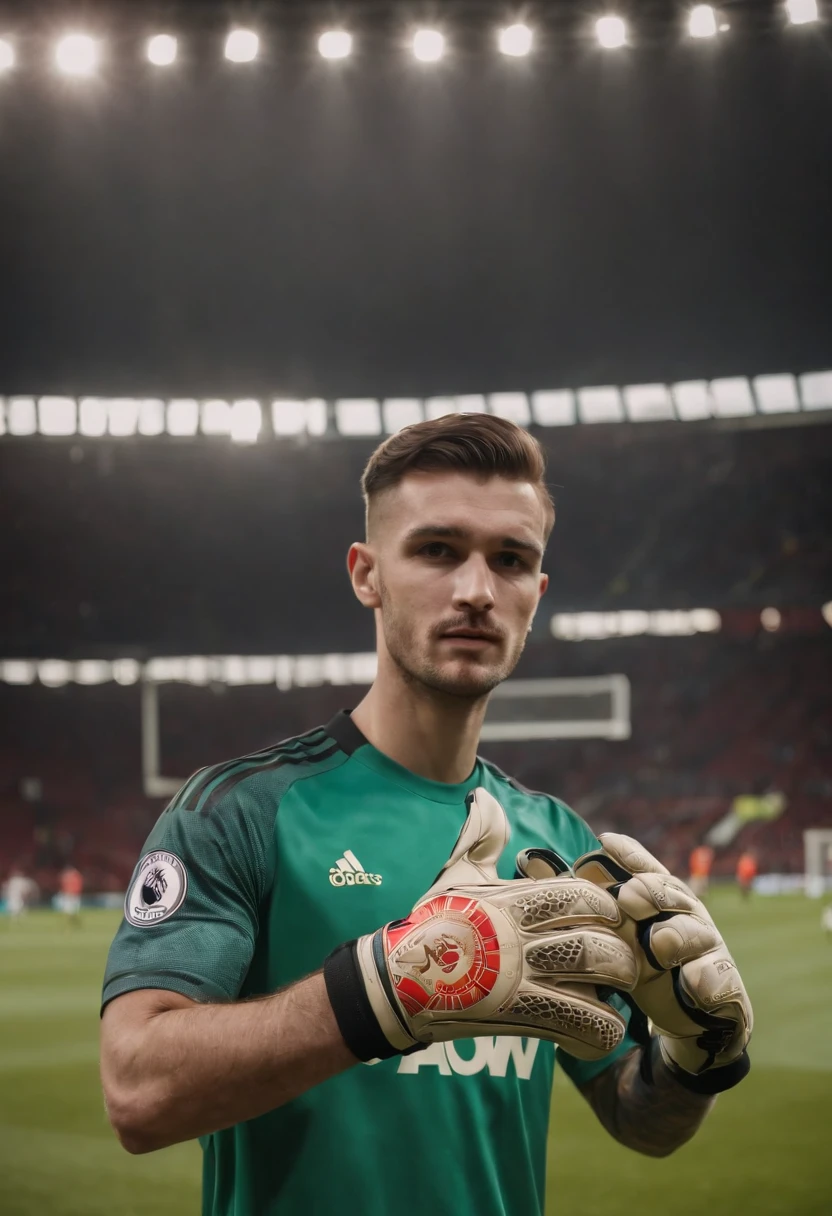 Homem Soccer Player Goalkeeper with goalkeeper's glove, in Manchester United, tatuagens