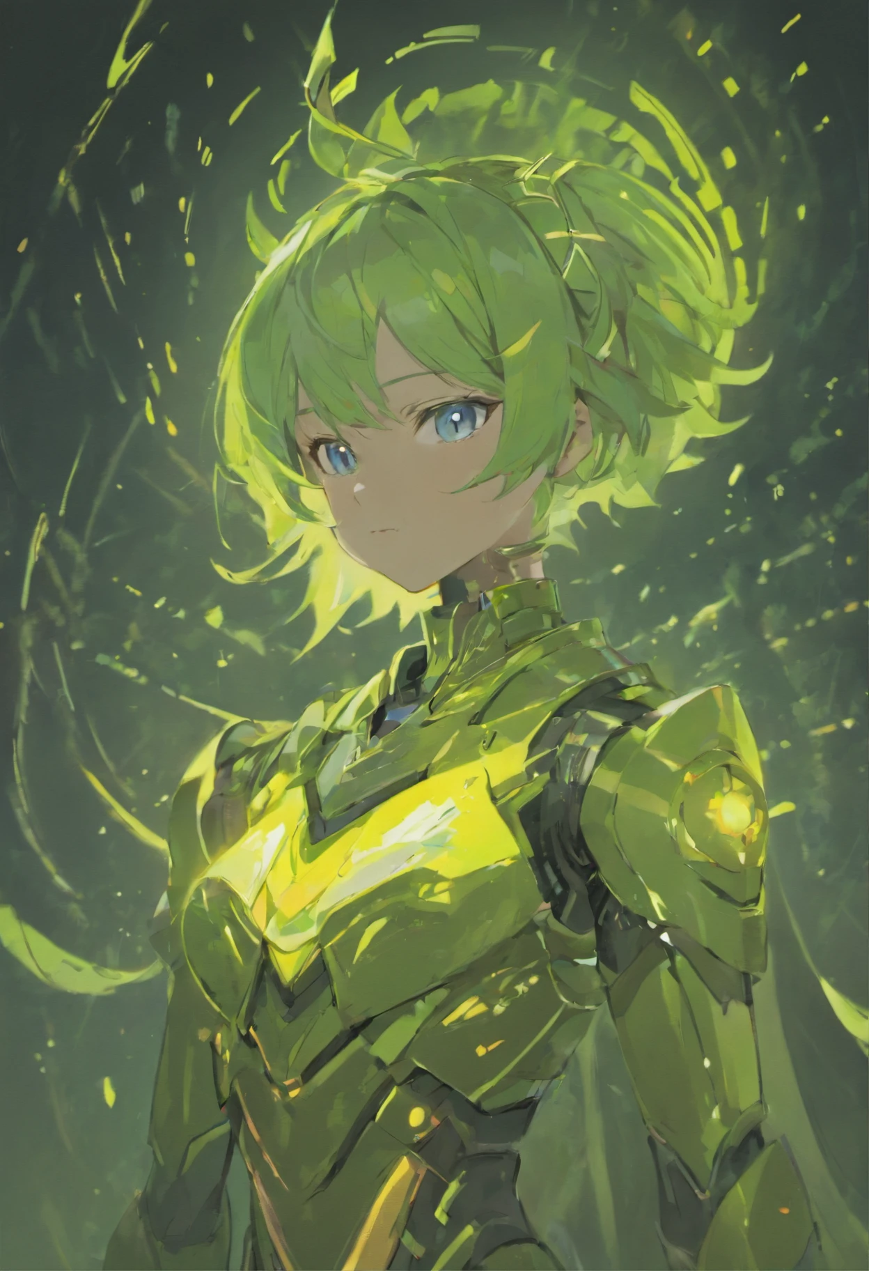 独奏,with light glowing,1boy,Upper body,malefocus,armour,eBlue eyes,shelmet,Power armor,sci-fy
