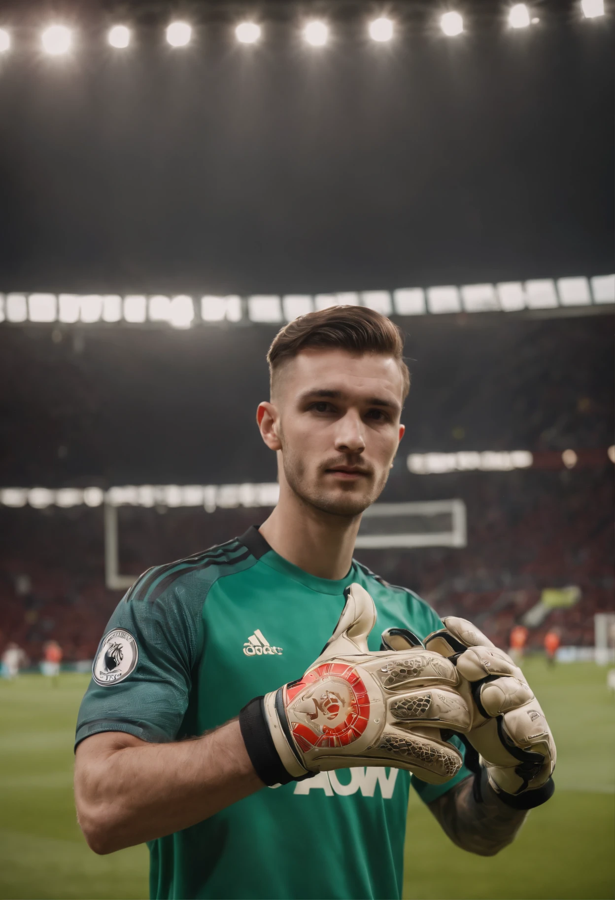 Homem Soccer Player Goalkeeper with goalkeeper's glove, in Manchester United, tatuagens