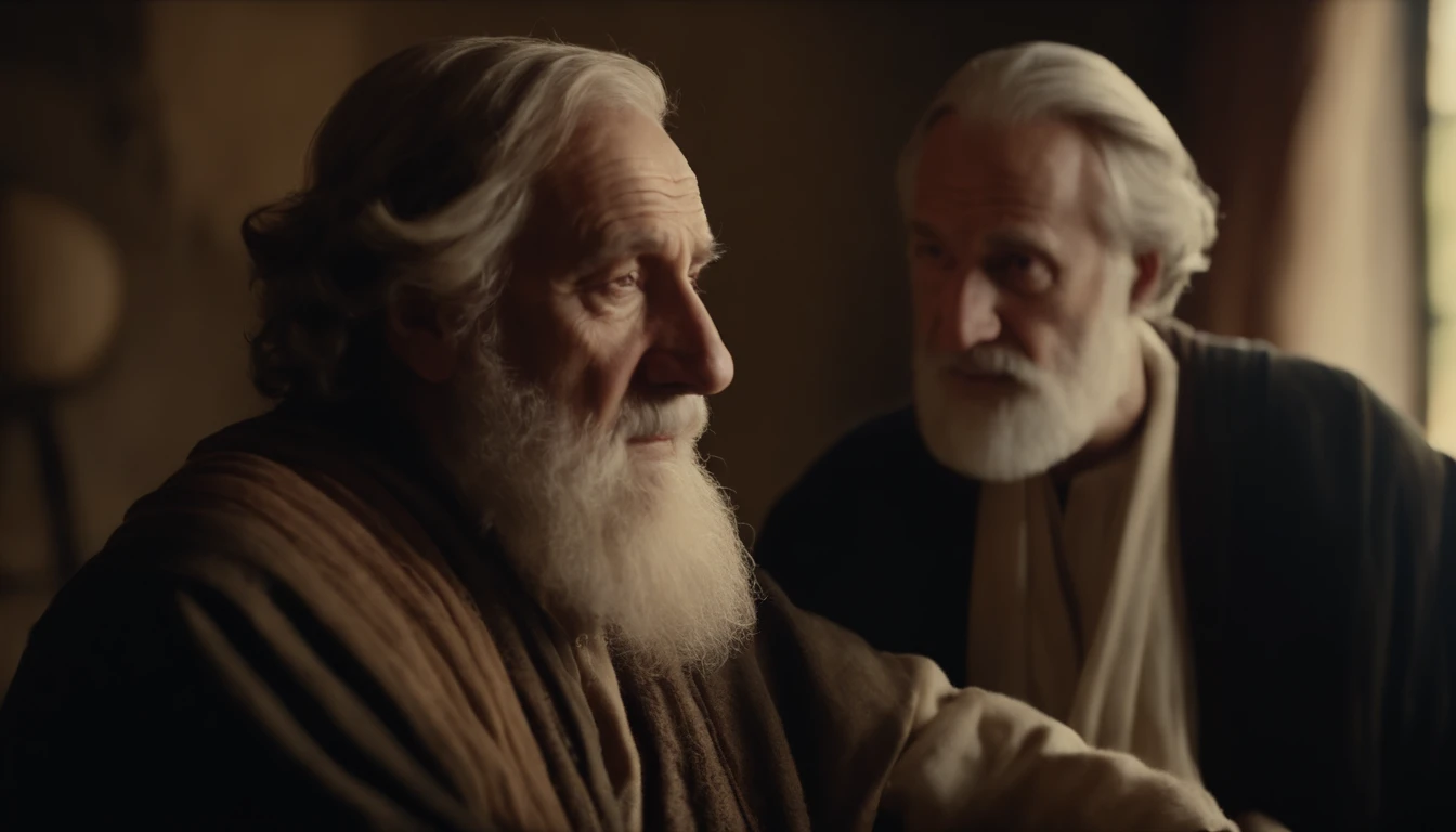 an old man talking to his son a young man, Biblical characters from the New Testament of the Bible,