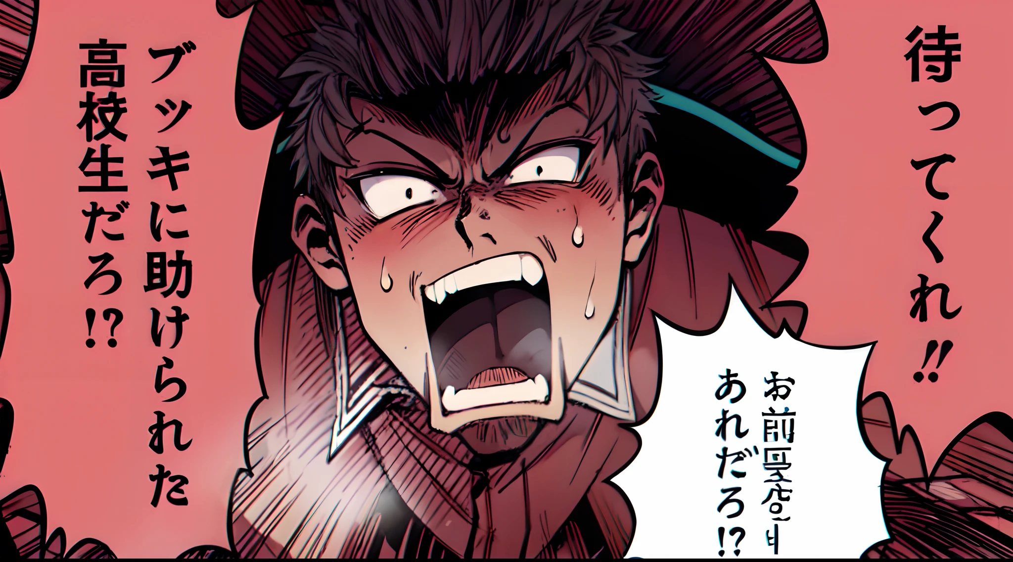 a anime of a boy cartoon, sweat, open mouth, manga, text manga, color manga, manga color, color manga, color manga panel, a simple background