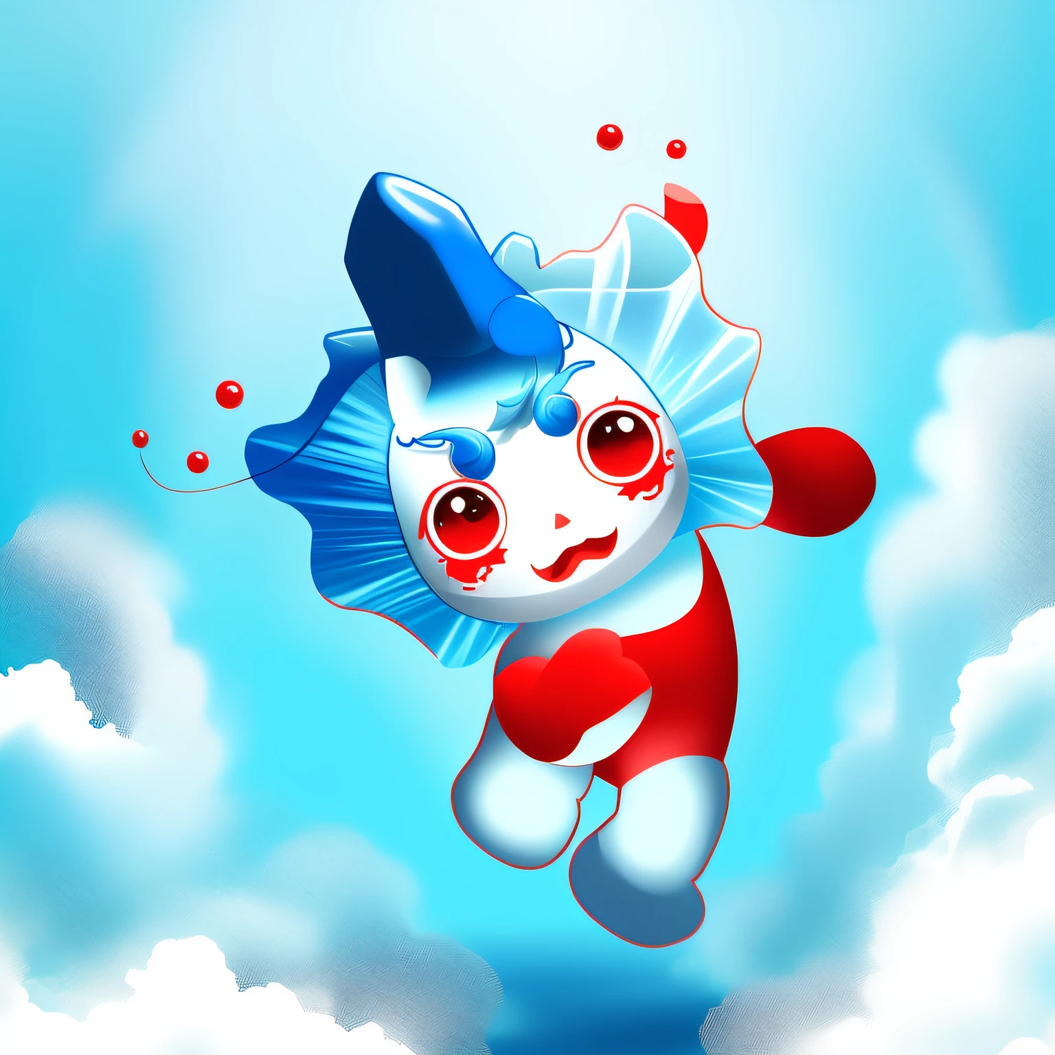 Kunpeng with sea blue unicorn and red body, Born in the ocean, This character is running, Uplifting mental state,very happily