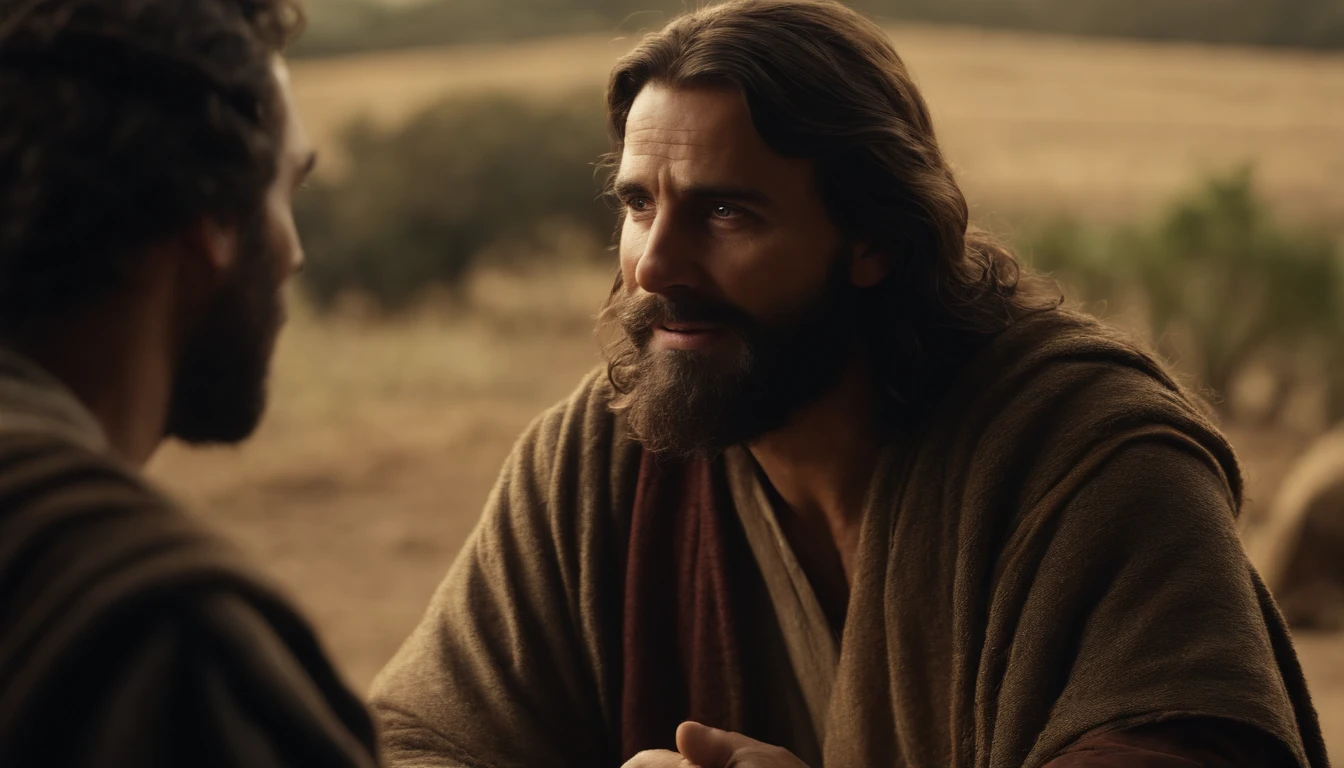 um homem velho conversando com um homem mais novo, perto de uma vinha, Biblical characters of the New Testament. tempo de jesus
