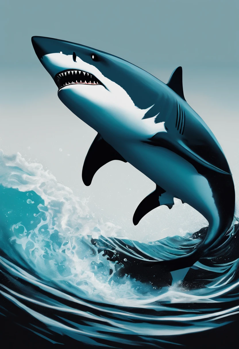 /imagine prompt: Shark illustration for sticker with black background, In bold, jagged edges, Trashkor, Light shading --V 5.2