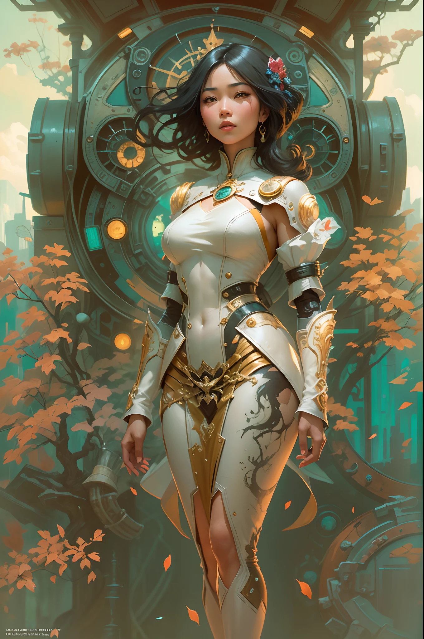 A beautiful Asian woman is walking in love hand in hand with a retro-futuristic steampunk robot,
oil paint,
thick brush strokes,
fantasy style,
art,
sketch,
drawing,
unreal engine,
greg rutkowski,
loish,
rhads,
beeple,
makoto shinkai and lois van baarle,
ilya kuvshinov,
rossdraws,
tom bagshaw,
alphonse mucha,
global illumination,
detailed and intricate environment
