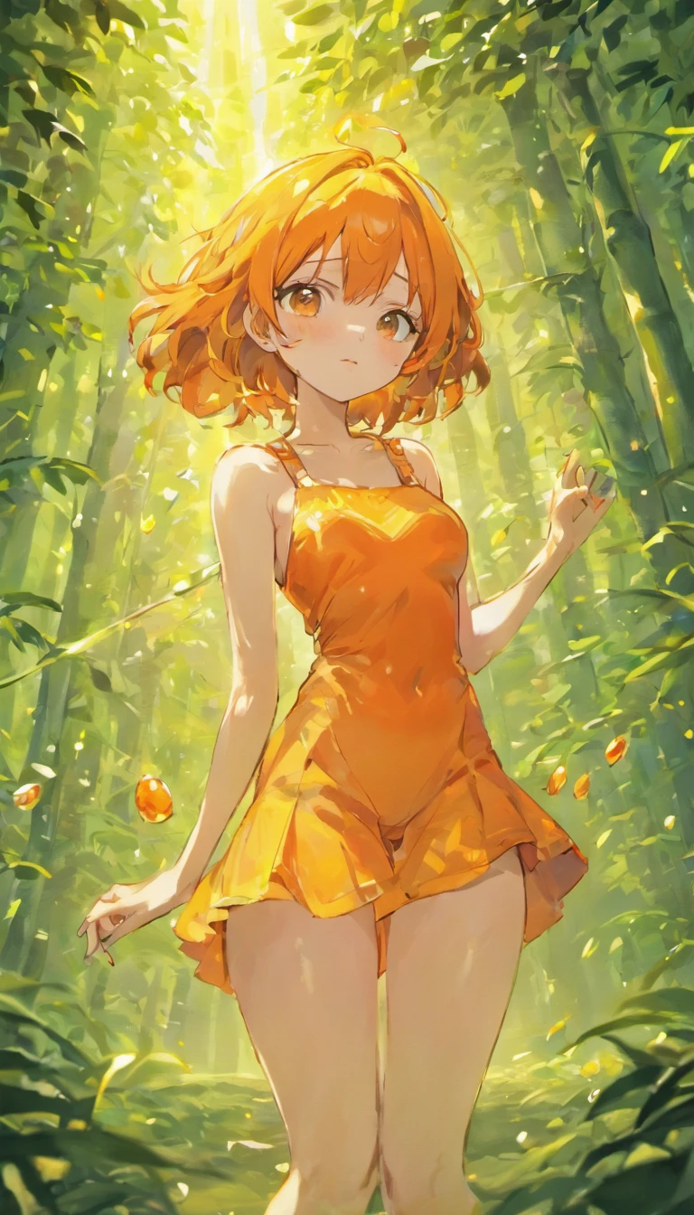 orange orchard, A large orange in a coniferous forest, bokeh, glare, radiance, Fantasy, fairycore, High Resolution, image, nami from one piece, bar, (sexypose), (wet clothing)