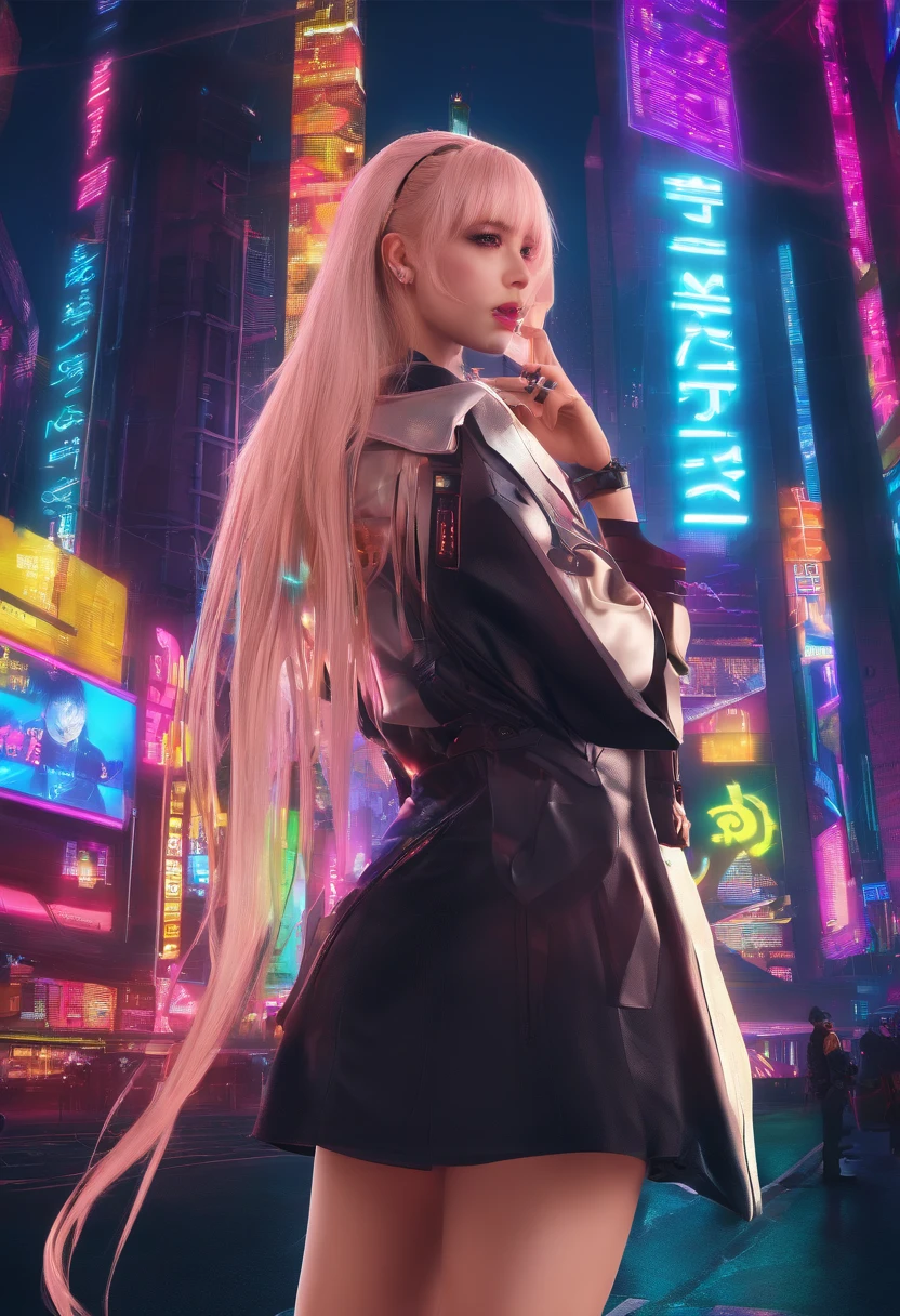 girl,long whitr hair,Wear a white shirt,Black coat,black lence stockings,a black skirt,校服,Masterpiece,8K