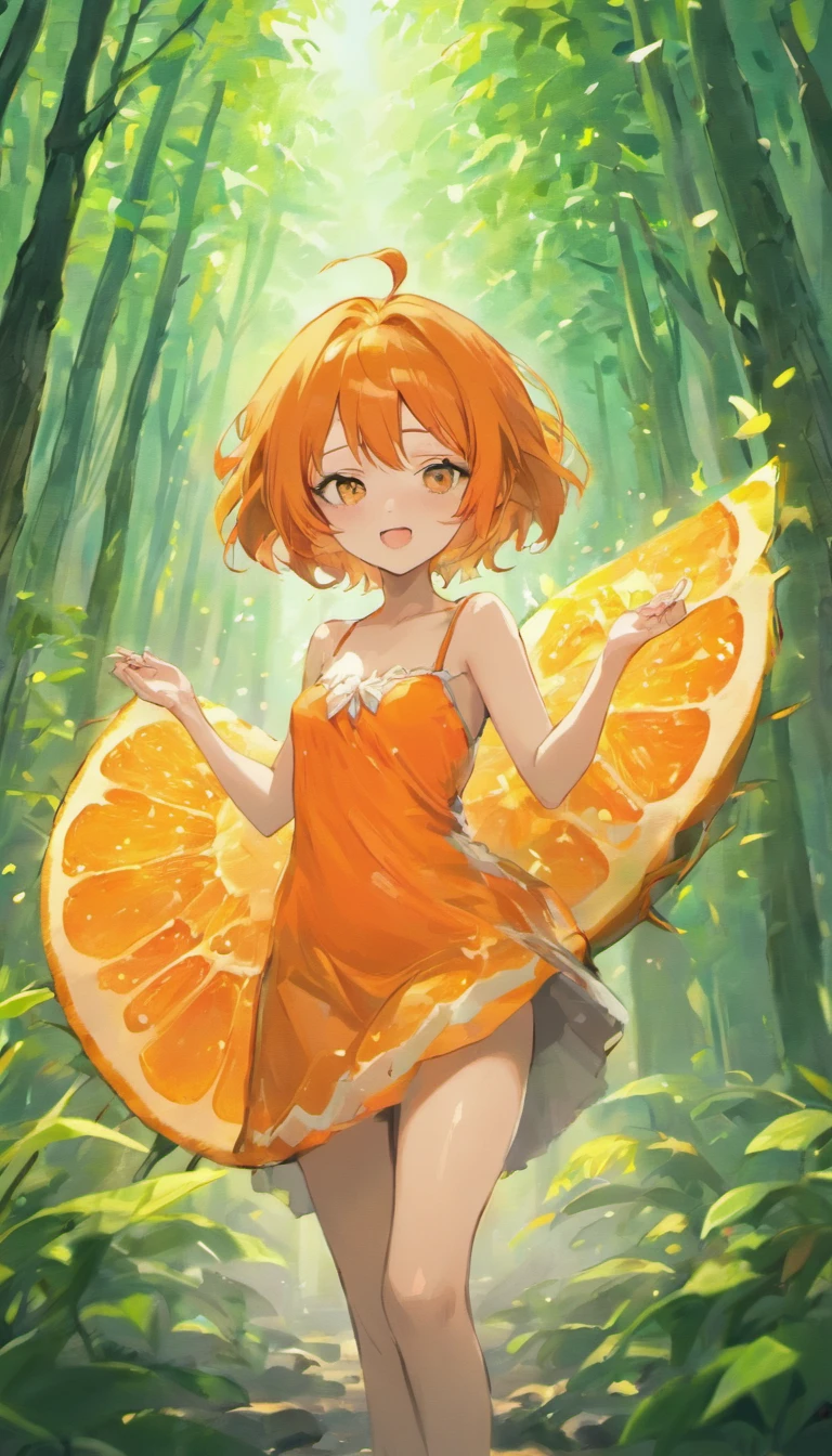 orange orchard, A large orange in a coniferous forest, bokeh, glare, radiance, Fantasy, fairycore, High Resolution, image, nami from one piece, bar, (sexypose), (wet clothing)