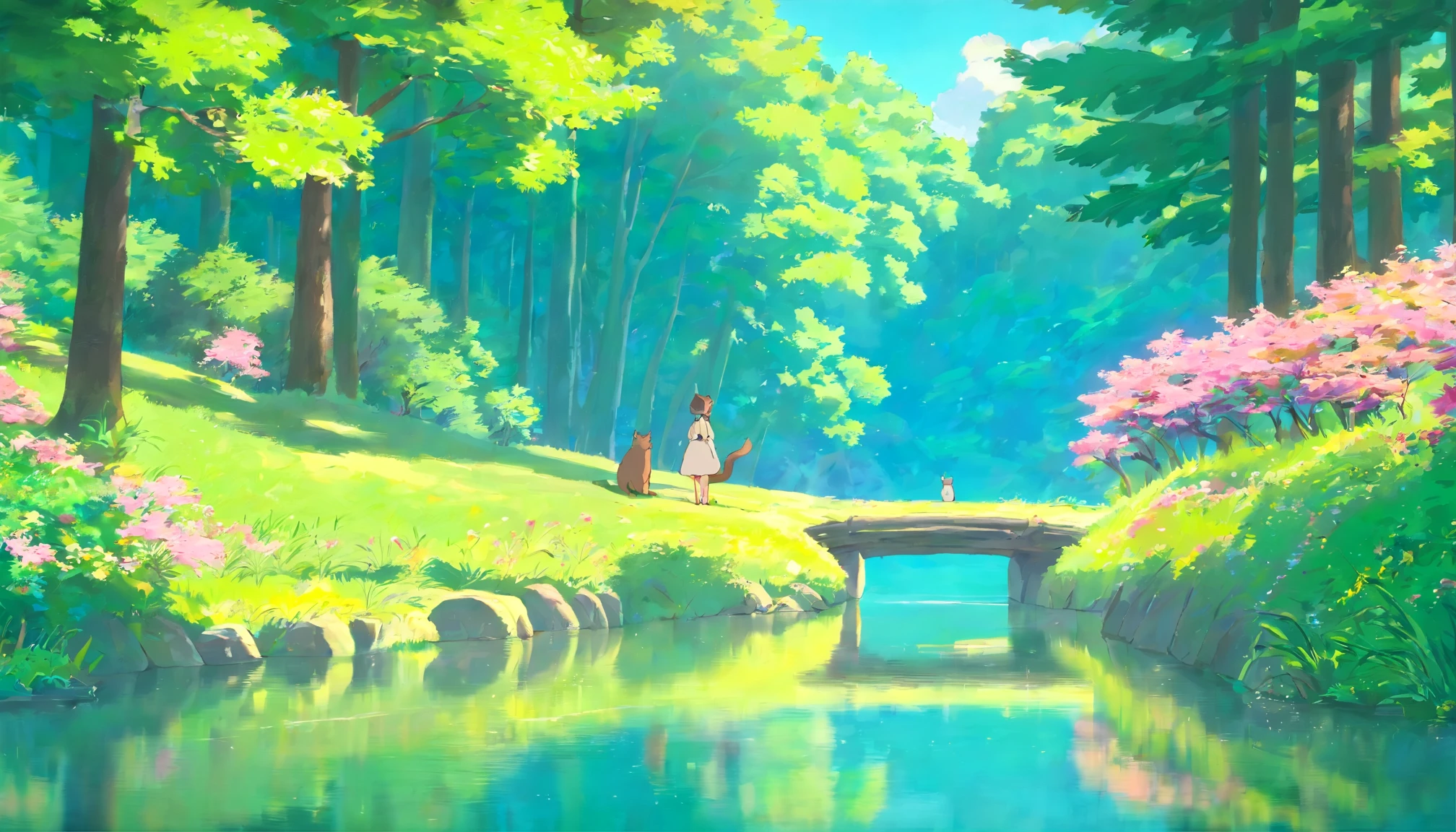 A -yeld giBy the lake in the forest,Kittens are by your side,flower sea,having picnic,There are vegetables,the fruits,pizza,Extreme light and shadow,Aurora chase,Extreme ambient light,The ultimate lake reflection,heal,bright sun,