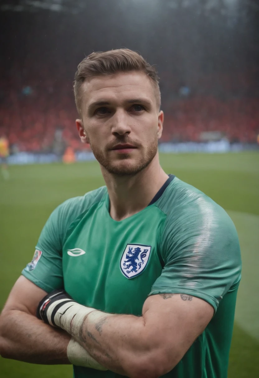 Homem Soccer Player England goalkeeper, England shirt, arm tattoos, Jay Tyler