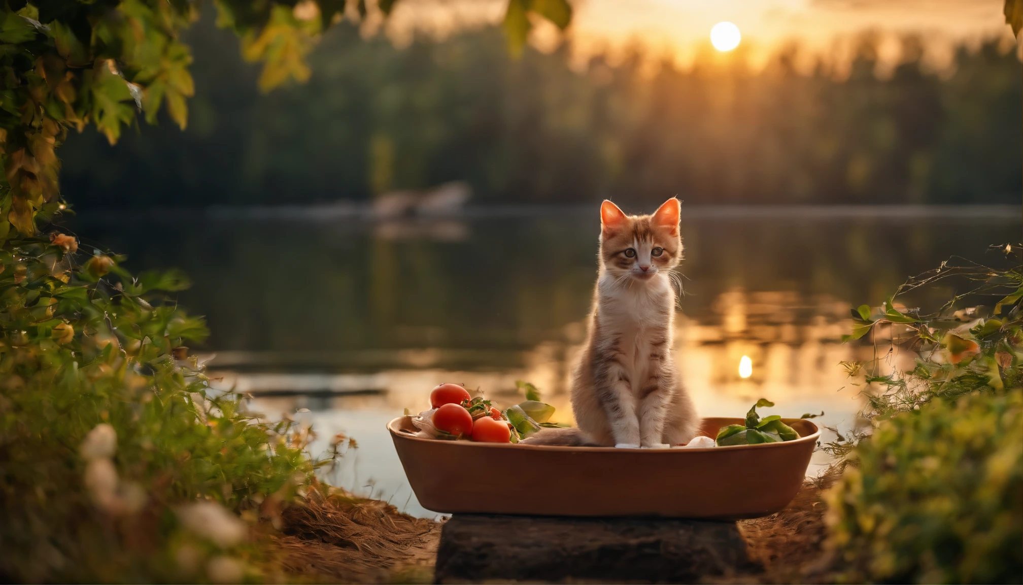 A -yeld giBy the lake in the forest,Kittens by your side,flower sea,having picnic,There are vegetables,the fruits,pizza,Extreme light and shadow,Extreme light chasing,Extreme ambient light,Ultimate lake reflection,heal,bright sun,
(and its complex eyeballs)(Delicate facial features1.3)