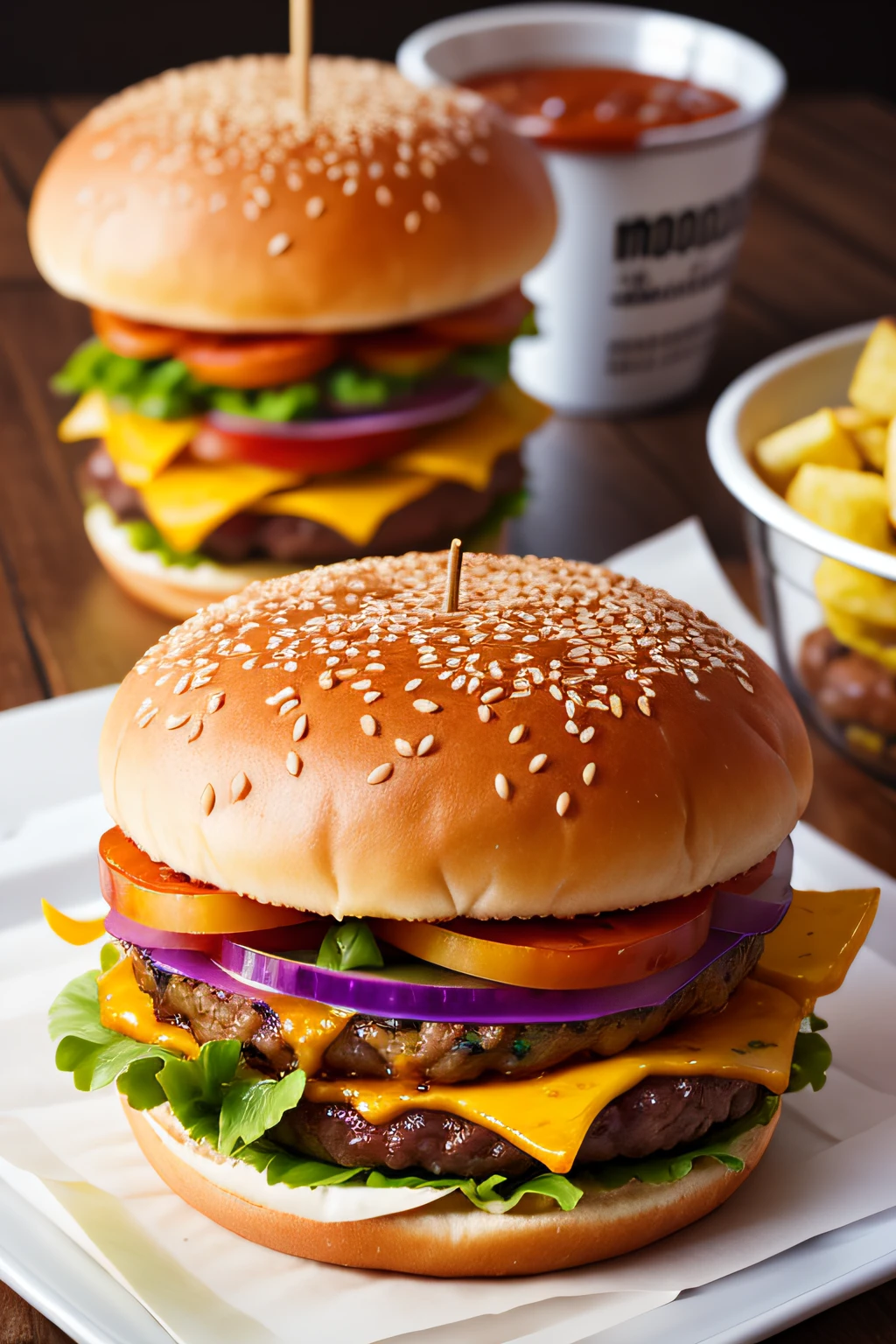 burger, batata e pote de molho 3d