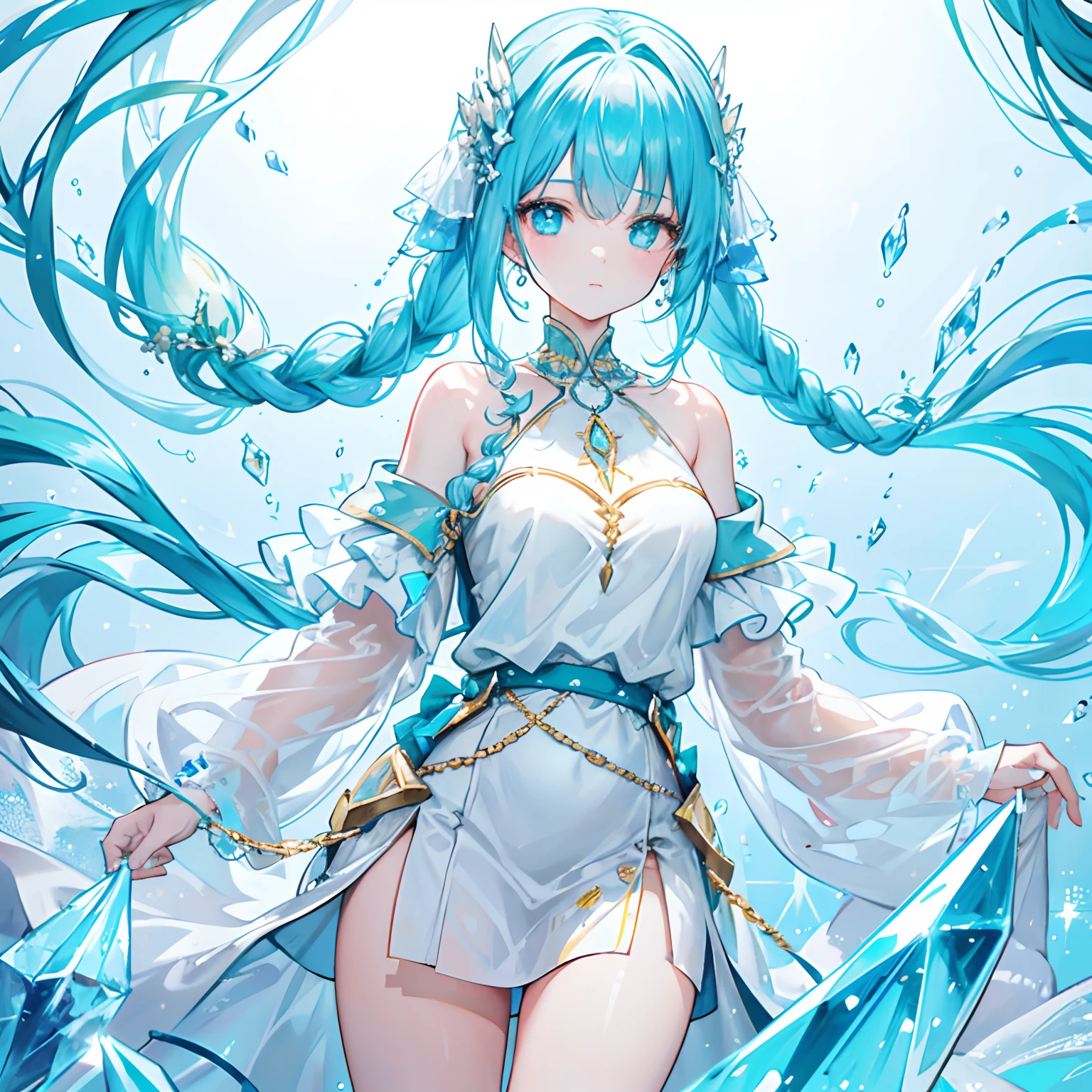 Long random color hair，Eye color random，Sexy transparent colonial dress, Perfect body, Chest Clearance, Well-defined collarbone, Surreal, lifelike, detailed, Perky transparent nipples, Wet clothes(whole body:1.1),cross，Saint，best quality，Large Breasts，Big Ass。