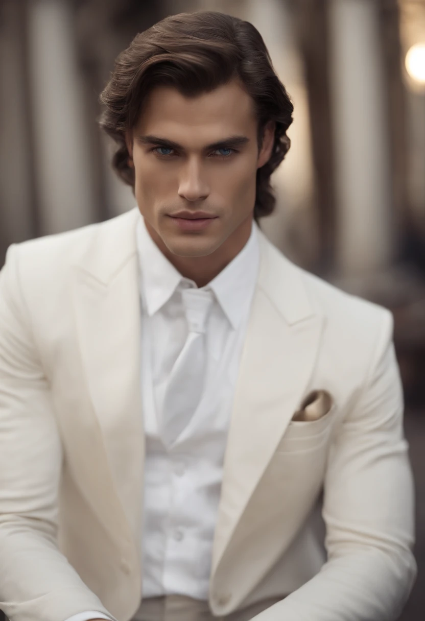 The leader of the vampires is an intriguing figure, appearing to be around 30 years old. His skin is pale, in a hypnotic contrast with his short, straight hair, which is the deepest shade of black. His eyes are a clear and crystalline blue, almost hypnotic. His lips are naturally rosy, a striking contrast to his skin.

He possesses perfect facial features, which seem meticulously sculpted, giving him an almost supernatural beauty. His body is athletic, conveying strength and confidence. He is dressed in an elegant suit, predominantly black with touches of red, accentuating his imposing presence.

His expression is often serious, but his malicious smile, ever-present on his lips, reveals a sense of power and cunning. His figure and mysterious aura capture attention and command respect wherever he goes, without the need for a name or title. Cinematic realistic portrait, bonito rosto detalhado, rosto realista altamente detalhado, Rosto altamente detalhado de 8k, retrato de rosto detalhado realista, 8k portrait render, sharp high detail face, realistic face moody lighting, rosto realista detalhado, rosto realista humano, Retrato VFX altamente detalhado, rosto detalhado e realista, rosto realista e detalhado