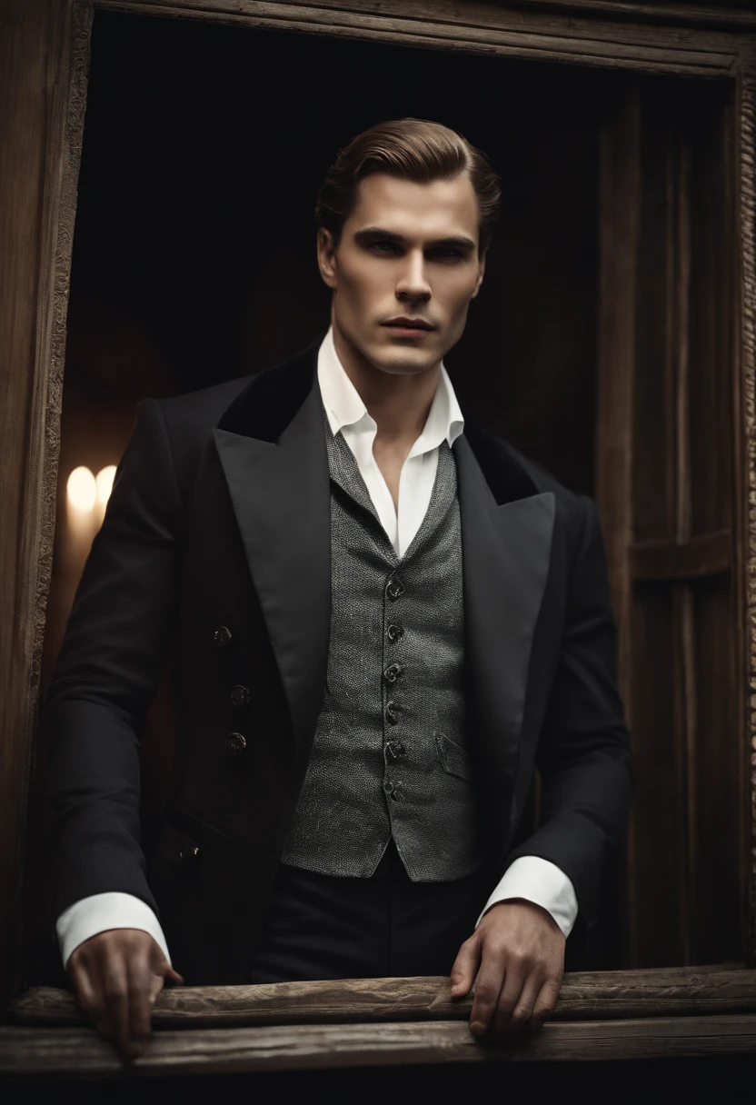 The leader of the vampires is an intriguing figure, appearing to be around 30 years old. His skin is pale, in a hypnotic contrast with his short, straight hair, which is the deepest shade of black. His eyes are a clear and crystalline blue, almost hypnotic. His lips are naturally rosy, a striking contrast to his skin.
He possesses perfect facial features, which seem meticulously sculpted, giving him an almost supernatural beauty. His body is athletic, conveying strength and confidence. He is dressed in an elegant suit, predominantly black with touches of red, accentuating his imposing presence.
His expression is often serious, but his malicious smile, ever-present on his lips, reveals a sense of power and cunning. His figure and mysterious aura capture attention and command respect wherever he goes, without the need for a name or title. Cinematic realistic portrait, bonito rosto detalhado, rosto realista altamente detalhado, Rosto altamente detalhado de 8k, retrato de rosto detalhado realista, 8k portrait render, sharp high detail face, realistic face moody lighting, rosto realista detalhado, rosto realista humano, Retrato VFX altamente detalhado, rosto detalhado e realista, rosto realista e detalhado
