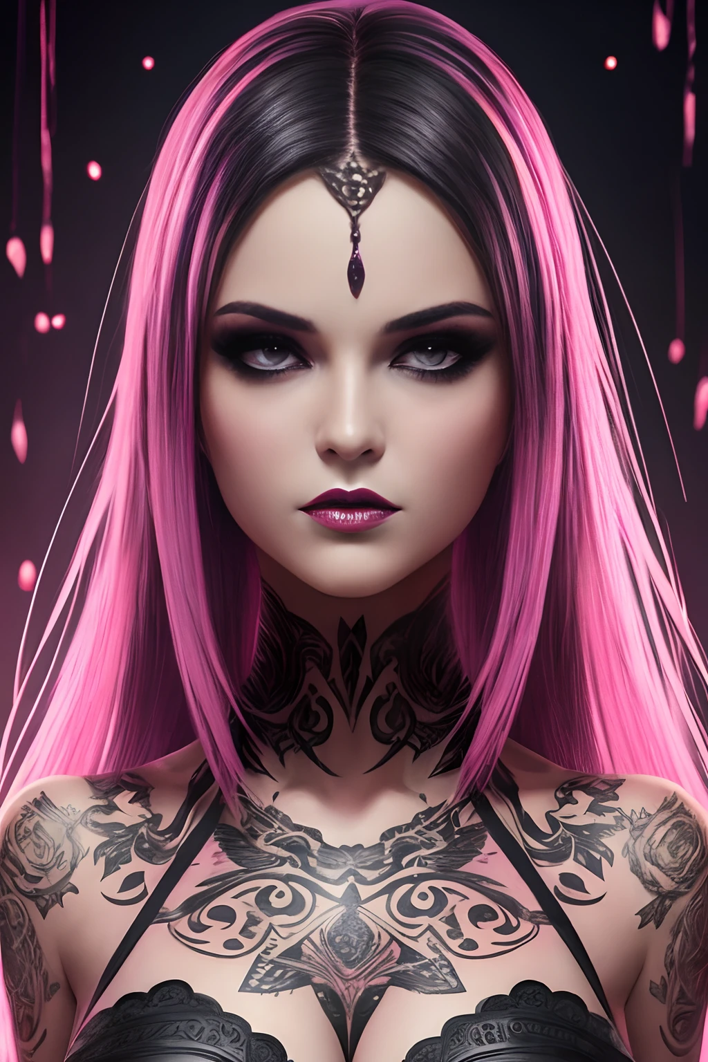 masterpiece,best quality,wallpaper,draenei, goth, angry, horns,1girl, glowing purple eyes,