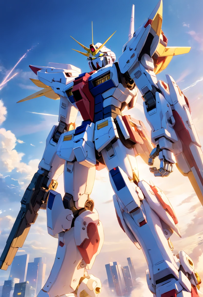 a close up of a robot standing on a surface with a sky background, a picture by Jakob Gauermann, tumblr, shin hanga, on a gundam, gundam robot, an anime large mecha robot, super robot wars, gundam is windmill shaped, mobile suit gundam, gundam, extreme gundam, modern mecha anime, gundam style, barbatos gundam