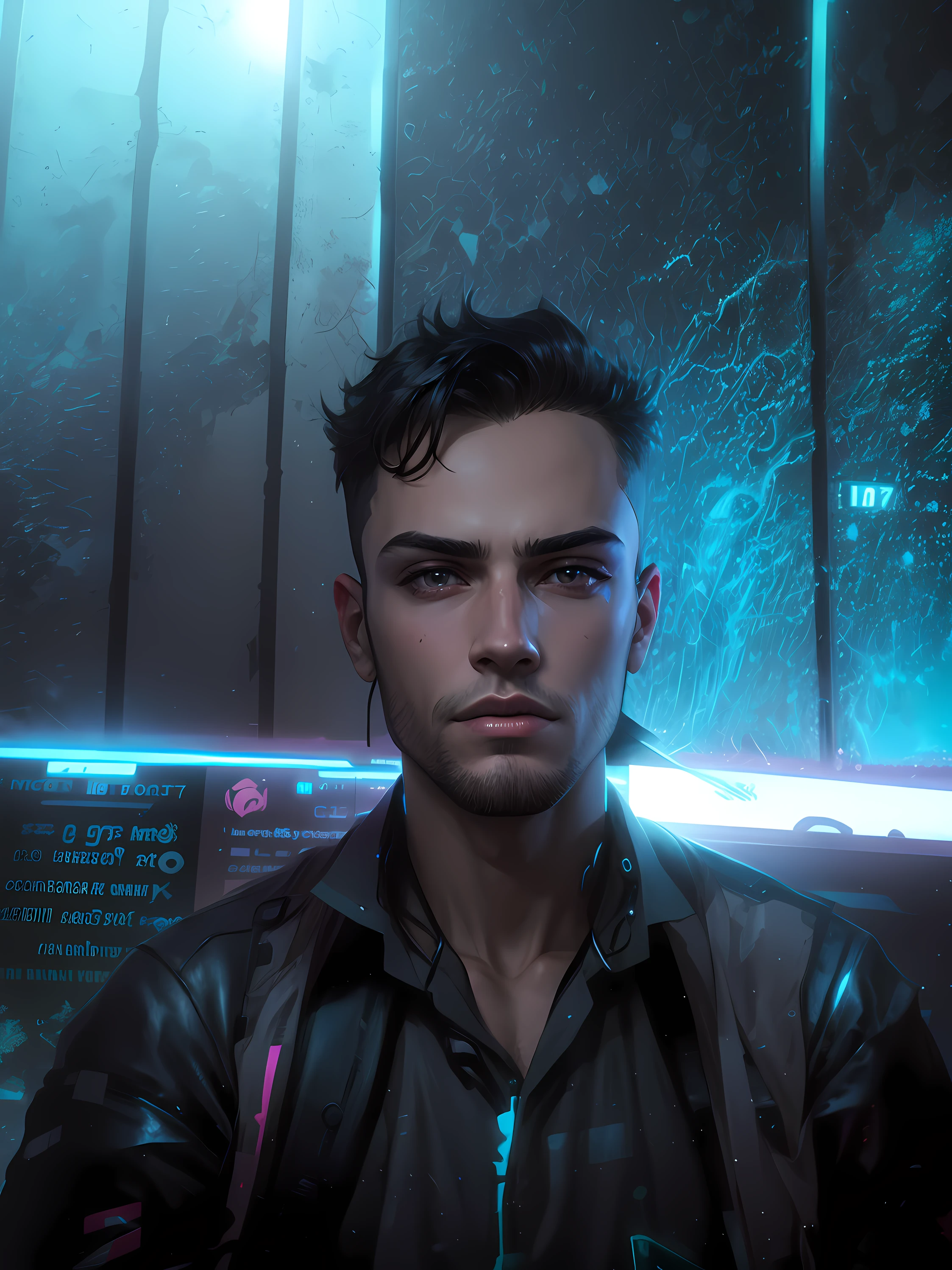 A close up of a person in a black shirt and a black jacket - SeaArt AI