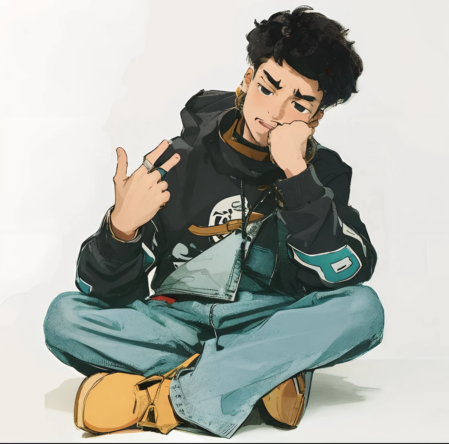 Boy sitting with expression would be