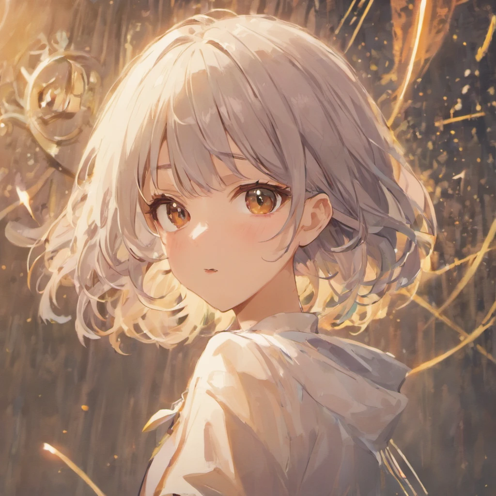 (best quality, masterpiece), 1girl, beautiful girl, brown_eyes, ((hair color [Silver hair], [pixie cut with bangs] hair)), earrings, lips, short sleeves,realistic, narrow waist, charming, colorful makeup, long eyelashes, fair skin, (cute), (detailed face), detailed eyes, detailed iris,